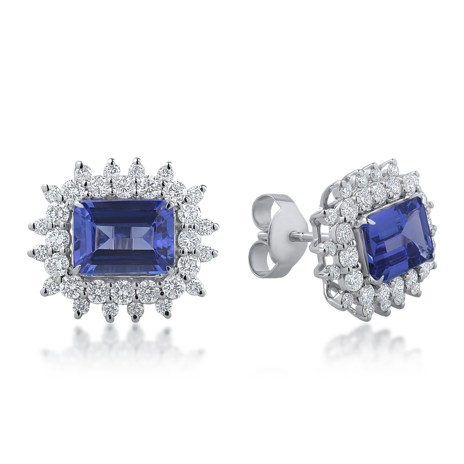 Cercei din aur alb cu tanzanite rectangulare de 3.31ct si diamante de 1.26ct