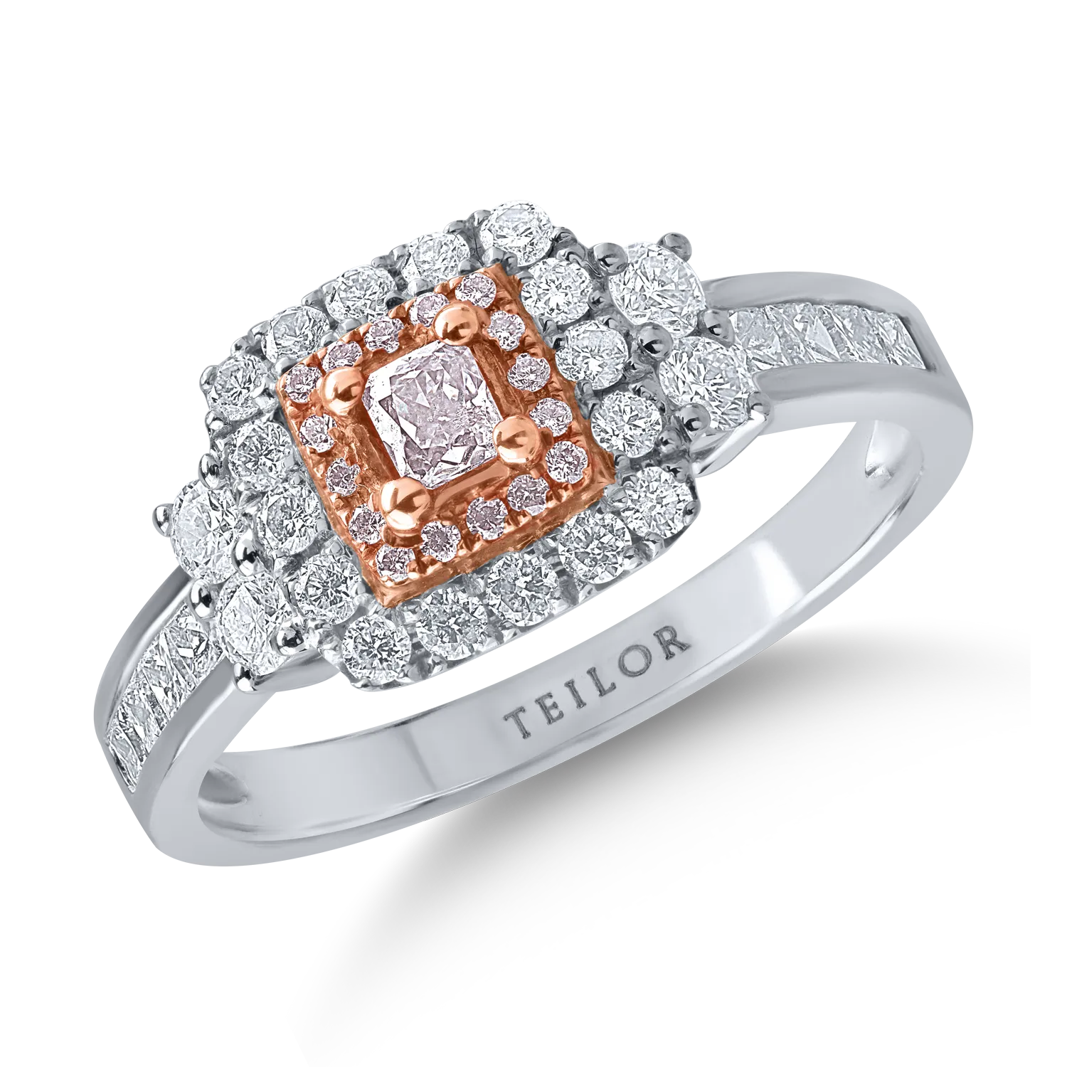 Inel din aur alb-roz cu diamante transparente de 0.71ct si diamante roz de 0.15ct