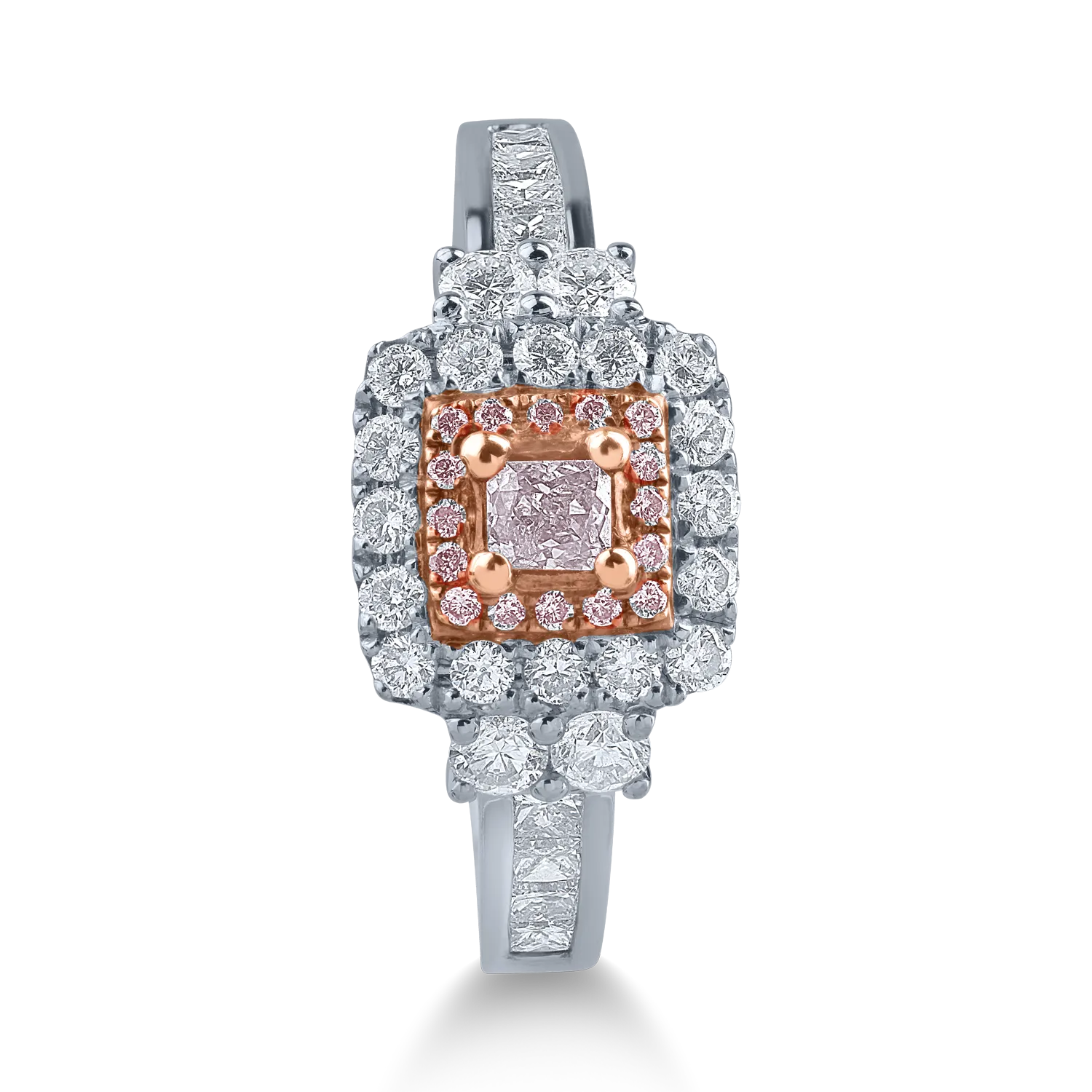 Пръстен от бяло розово злато с 0.71ct прозрачни диаманти и 0.15ct розови диаманти