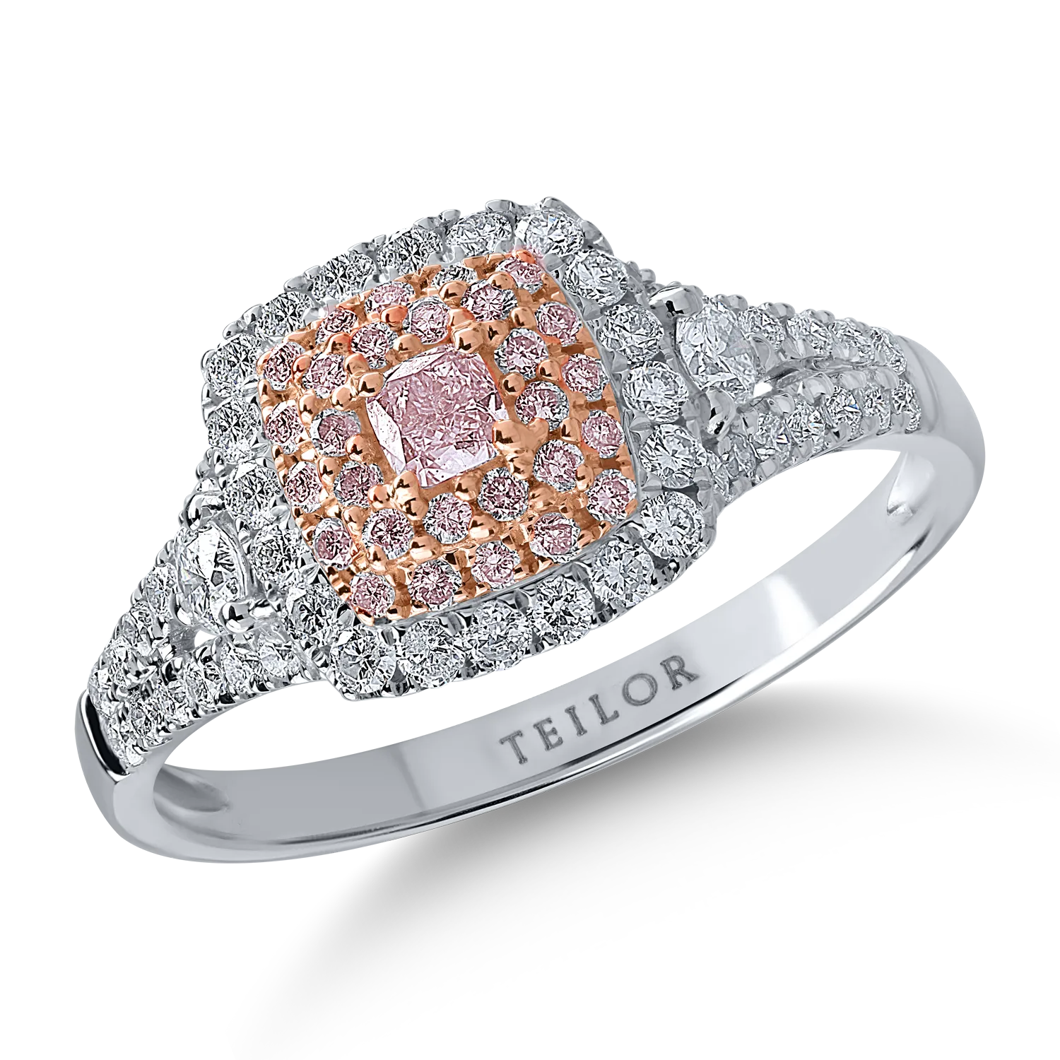 White rose gold ring with 0.51ct clear diamonds and 0.23ct rose diamonds