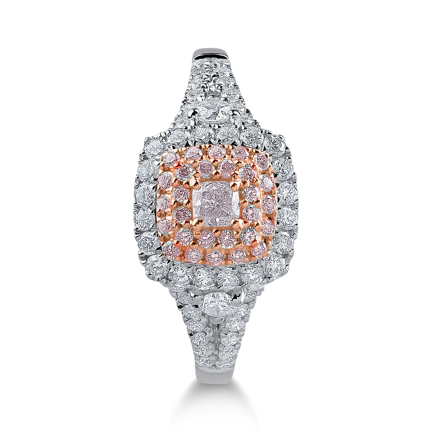Inel din aur alb-roz cu diamante transparente de 0.51ct si diamante roz de 0.23ct
