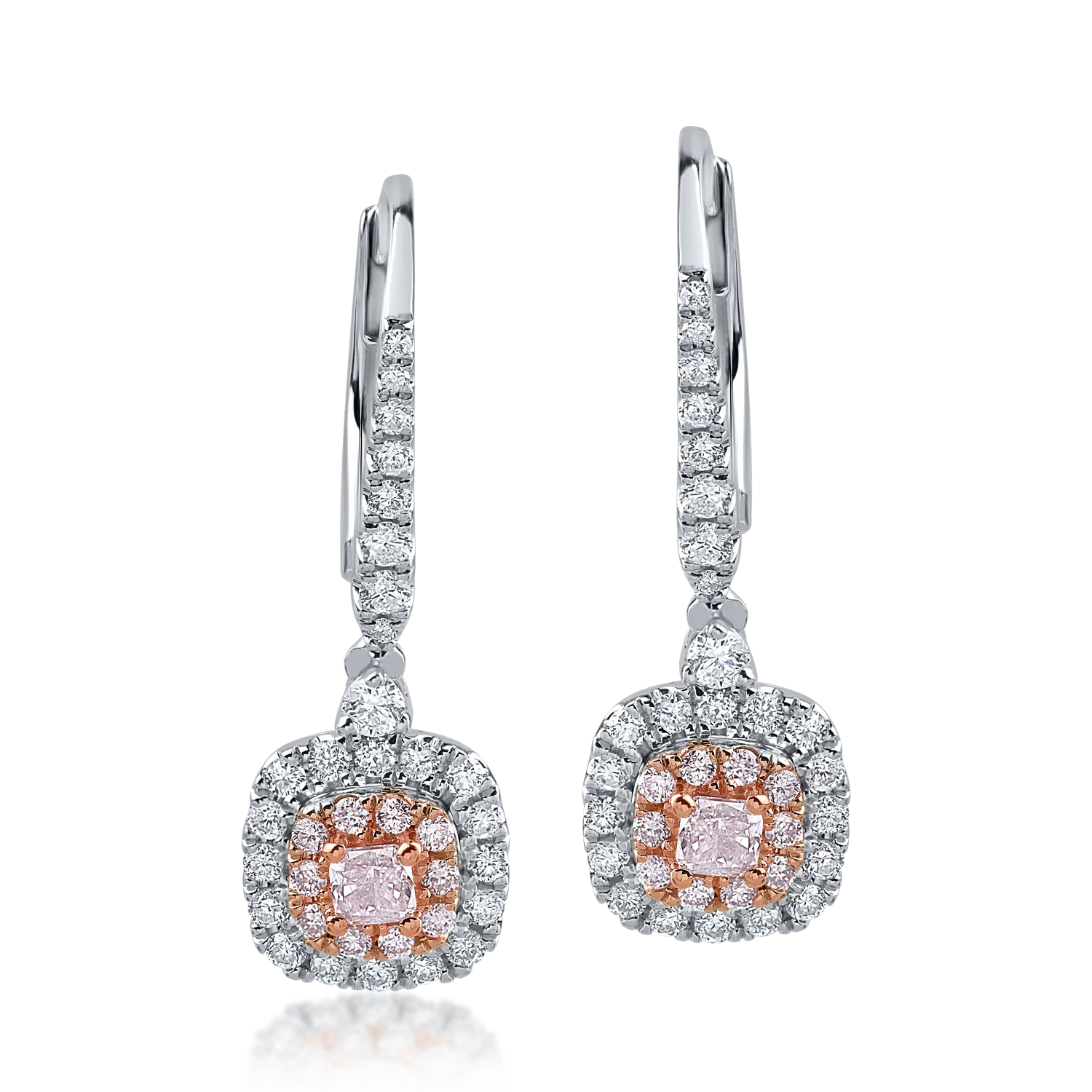 Cercei din aur alb-roz cu diamante transparente de 0.55ct si diamante roz de 0.36ct-156377