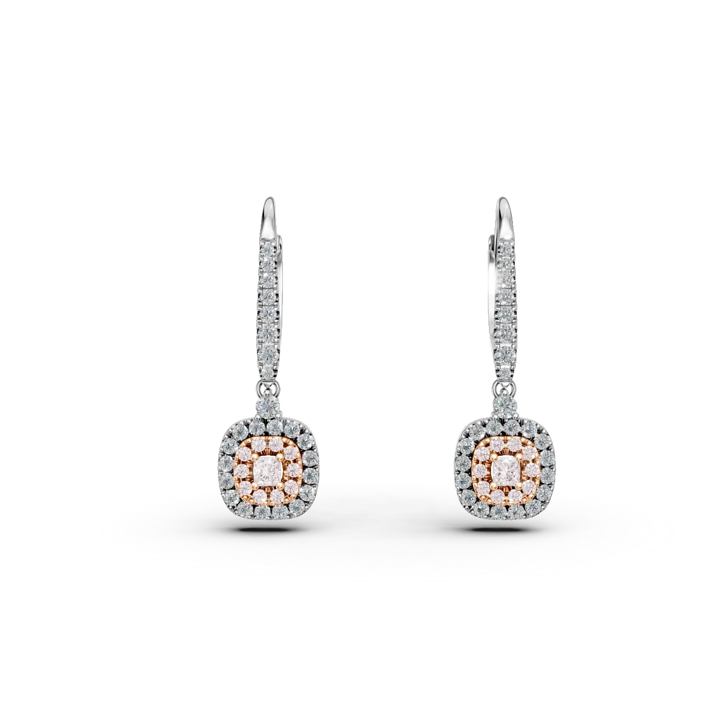 White-rose gold earrings with 0.55ct clear diamonds and 0.36ct rose diamonds-156377