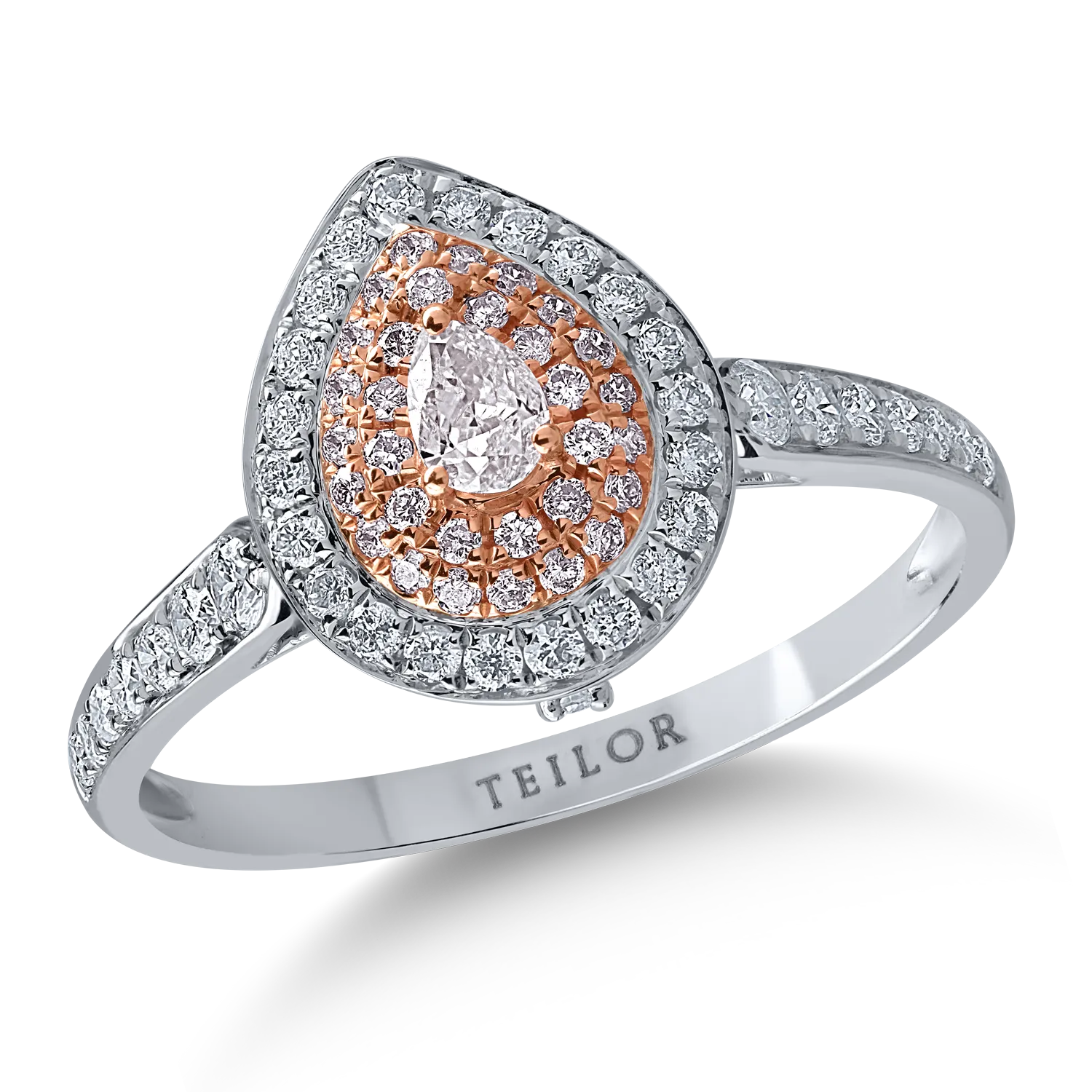Fehér rózsa arany gyűrű 0.36ct tiszta gyémántokkal és 0.23ct rózsa gyémántokkal