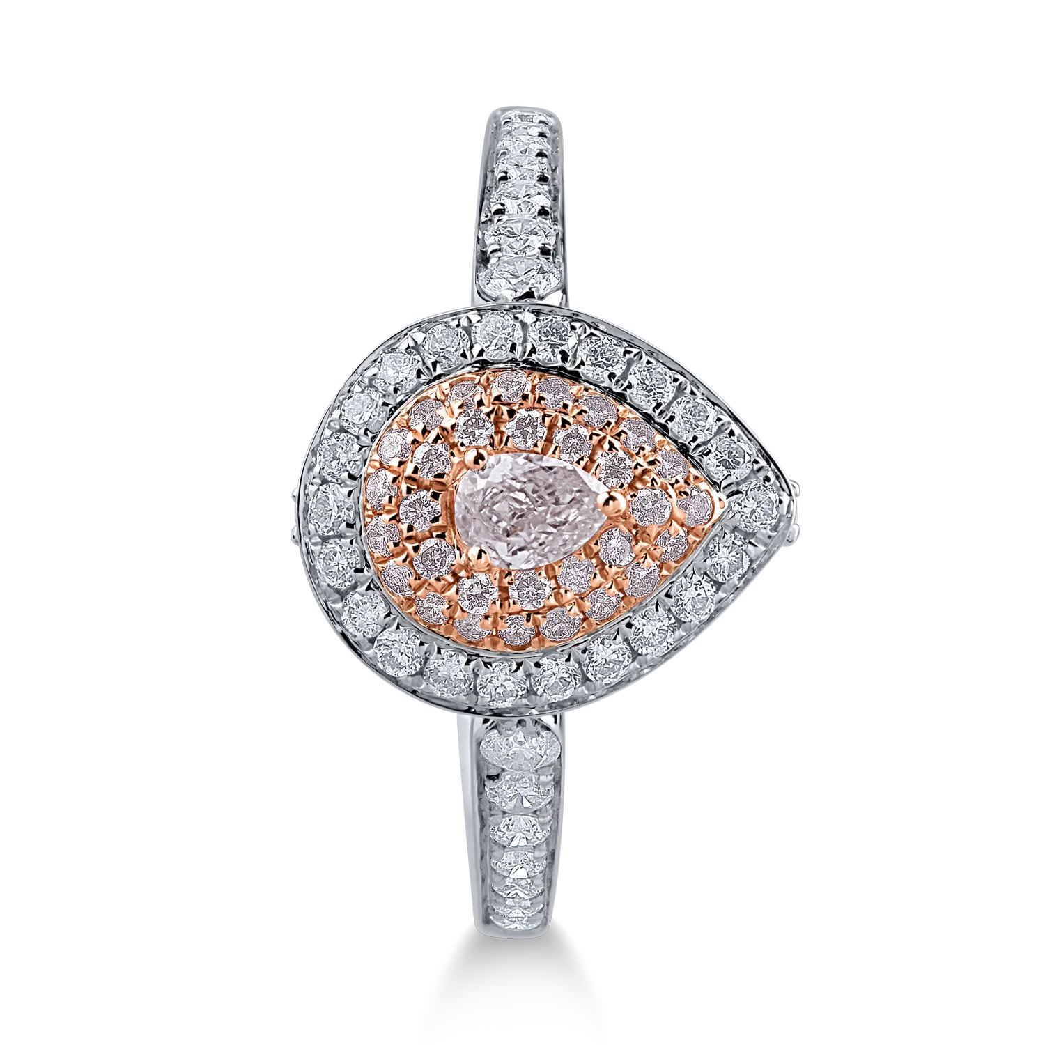 Inel din aur alb-roz cu diamante transparente de 0.36ct si diamante roz de 0.23ct