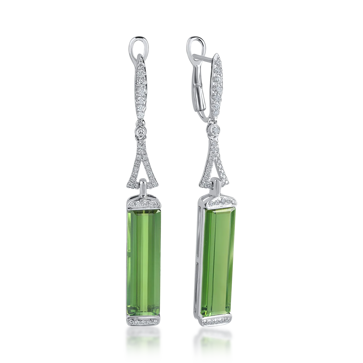 Обеци от бяло злато с 11.21ct зелени турмалини и 0.4ct диаманти