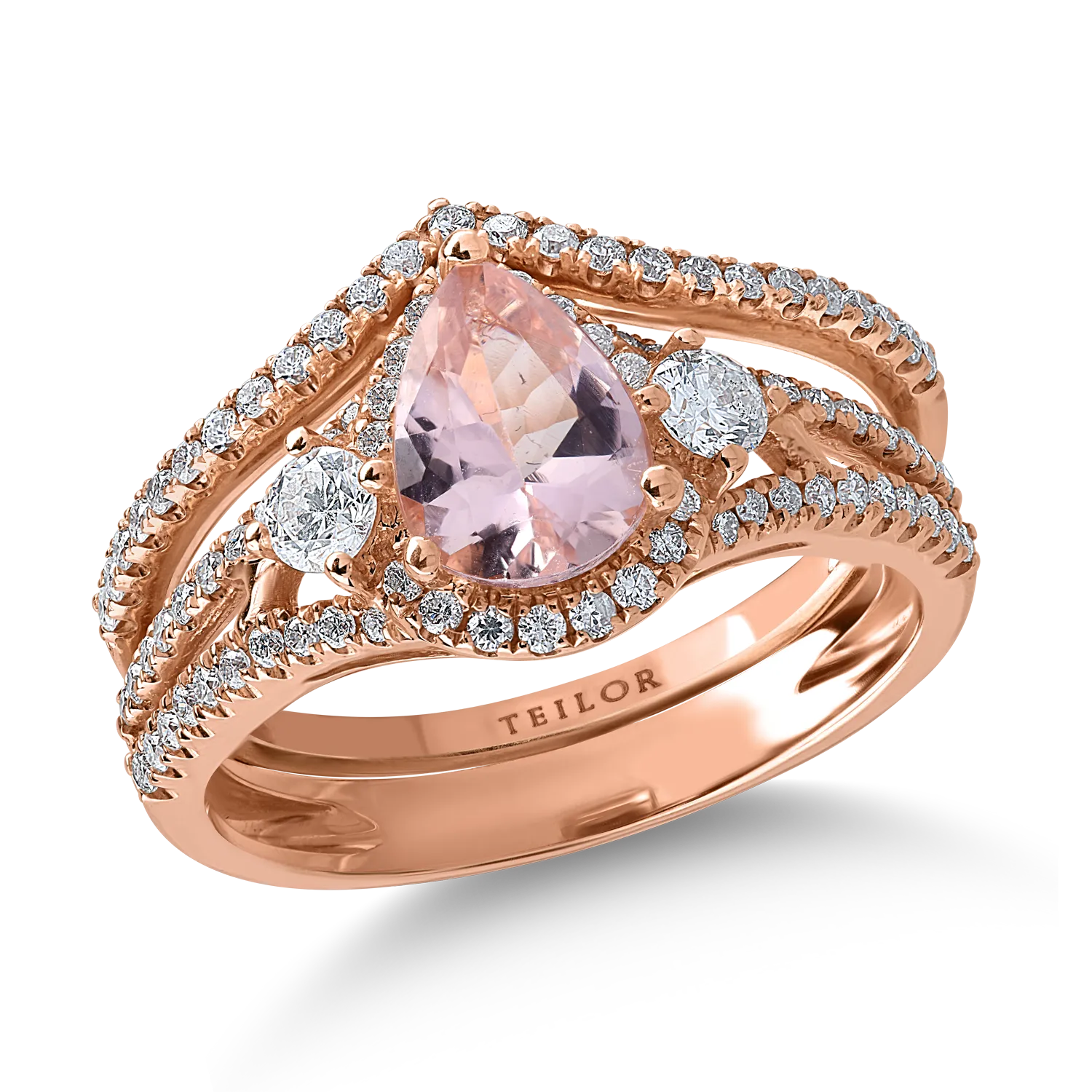 Inel din aur roz cu morganit de 0.92ct si diamante de 0.65ct