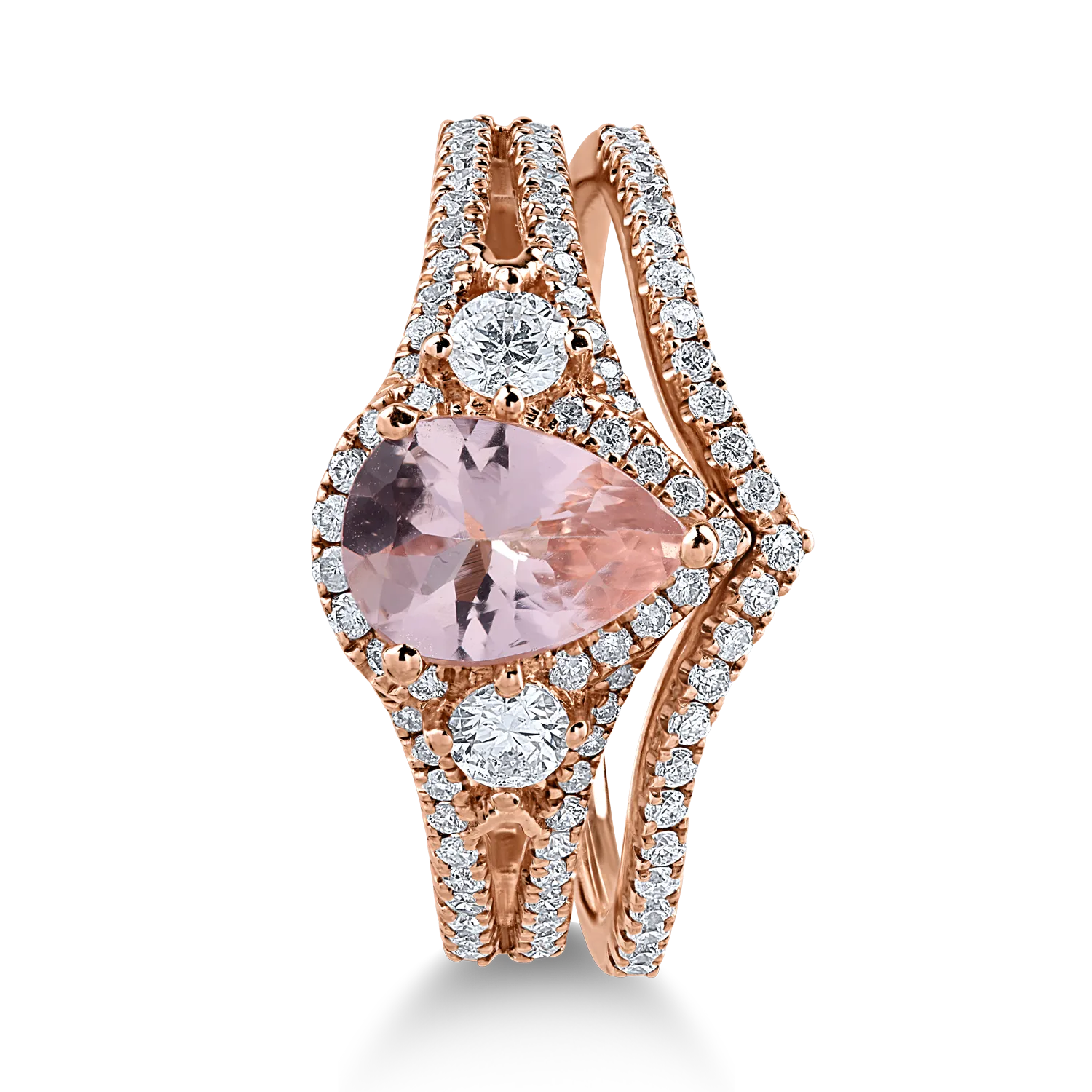 Inel din aur roz cu morganit de 0.92ct si diamante de 0.65ct