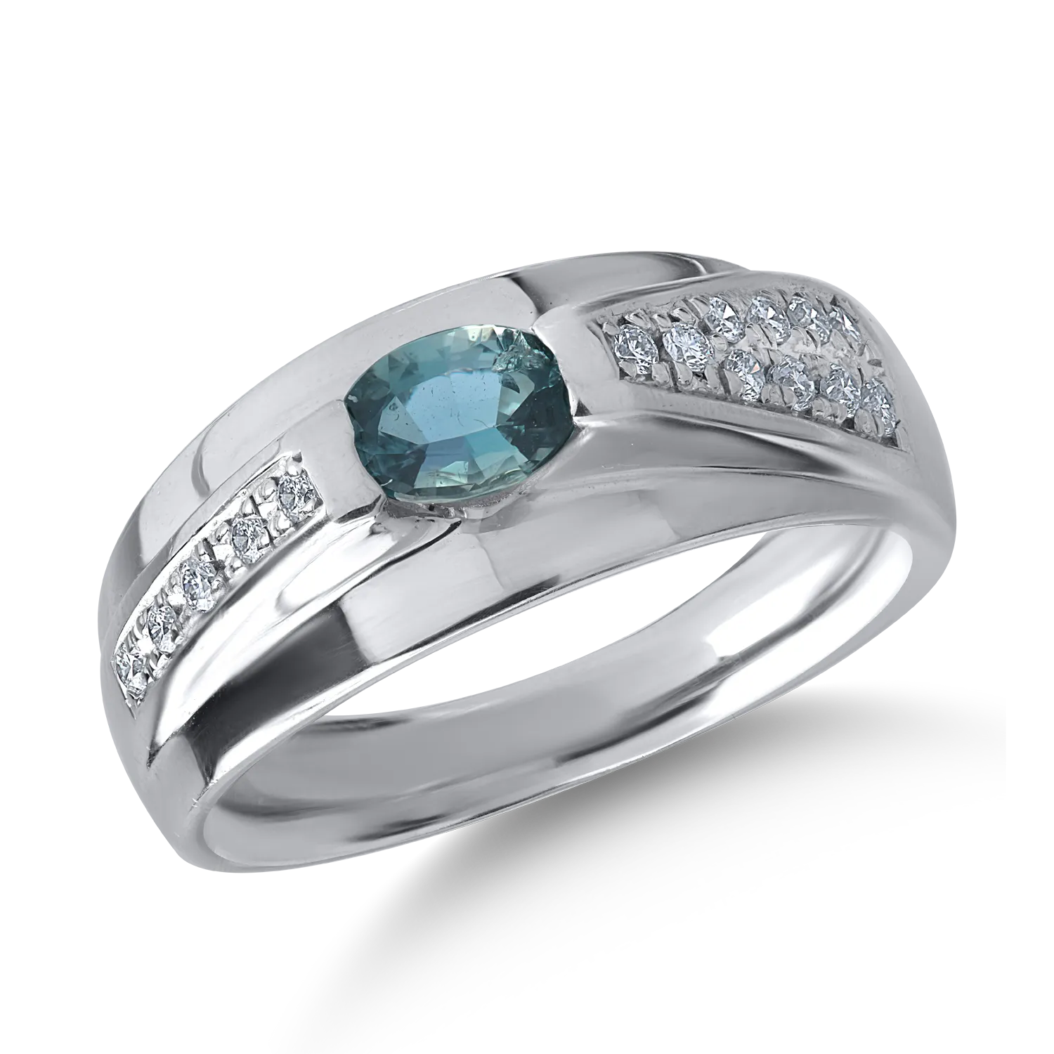 Inel din platina cu alexandrit oval de 0.5ct si diamante de 0.18ct