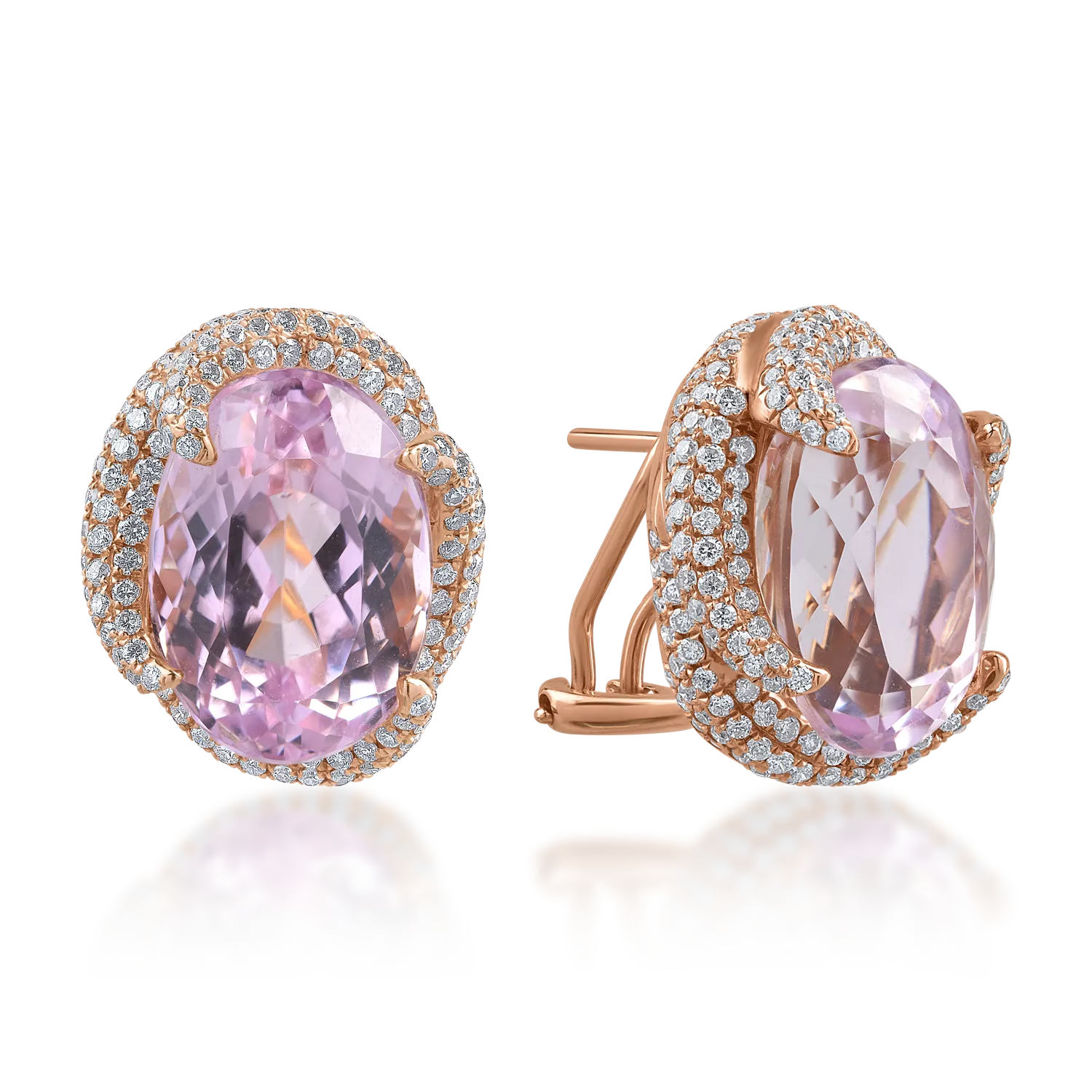 Teilor Cercei din aur roz cu kunzite ovale de 16.24ct si diamante round de 1.75ct