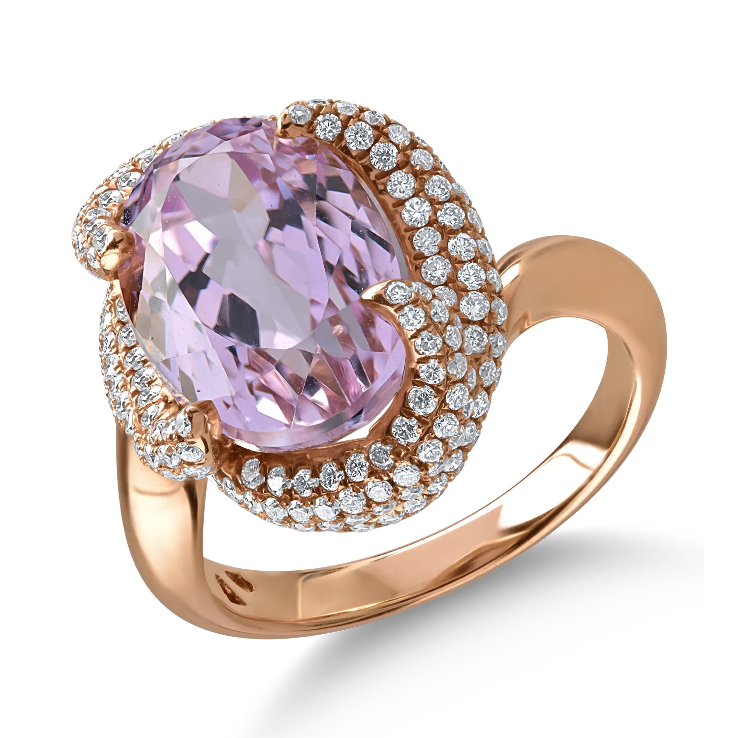 Inel din aur roz cu kunzit oval de 8.8ct si diamante de 1.07ct
