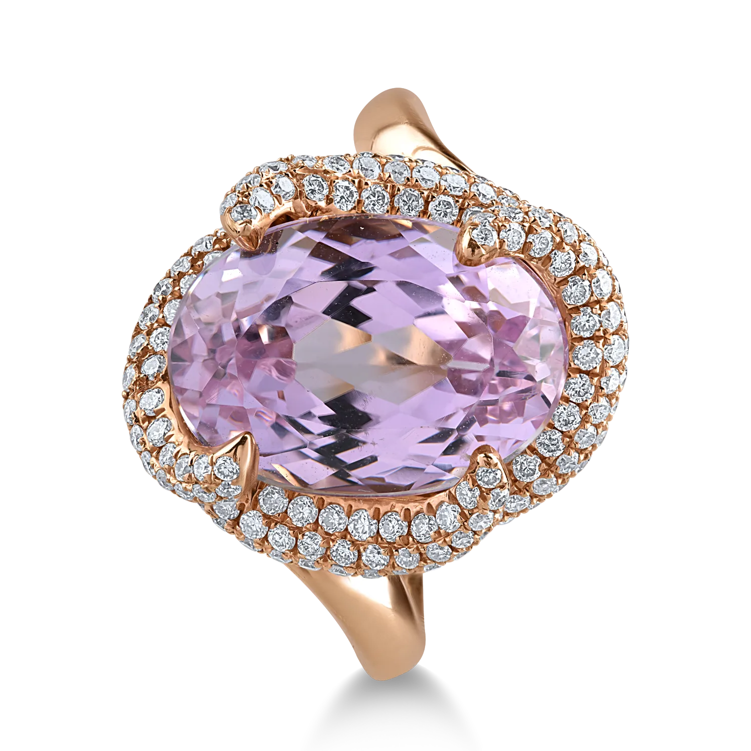 Inel din aur roz cu kunzit oval de 8.84ct si diamante de 1.07ct