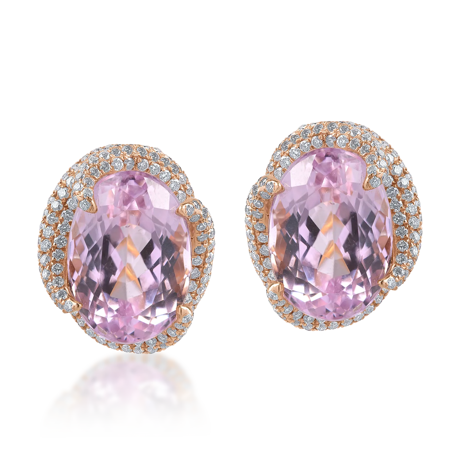 Cercei din aur roz cu kunzite de 16.24ct si diamante de 1.75ct