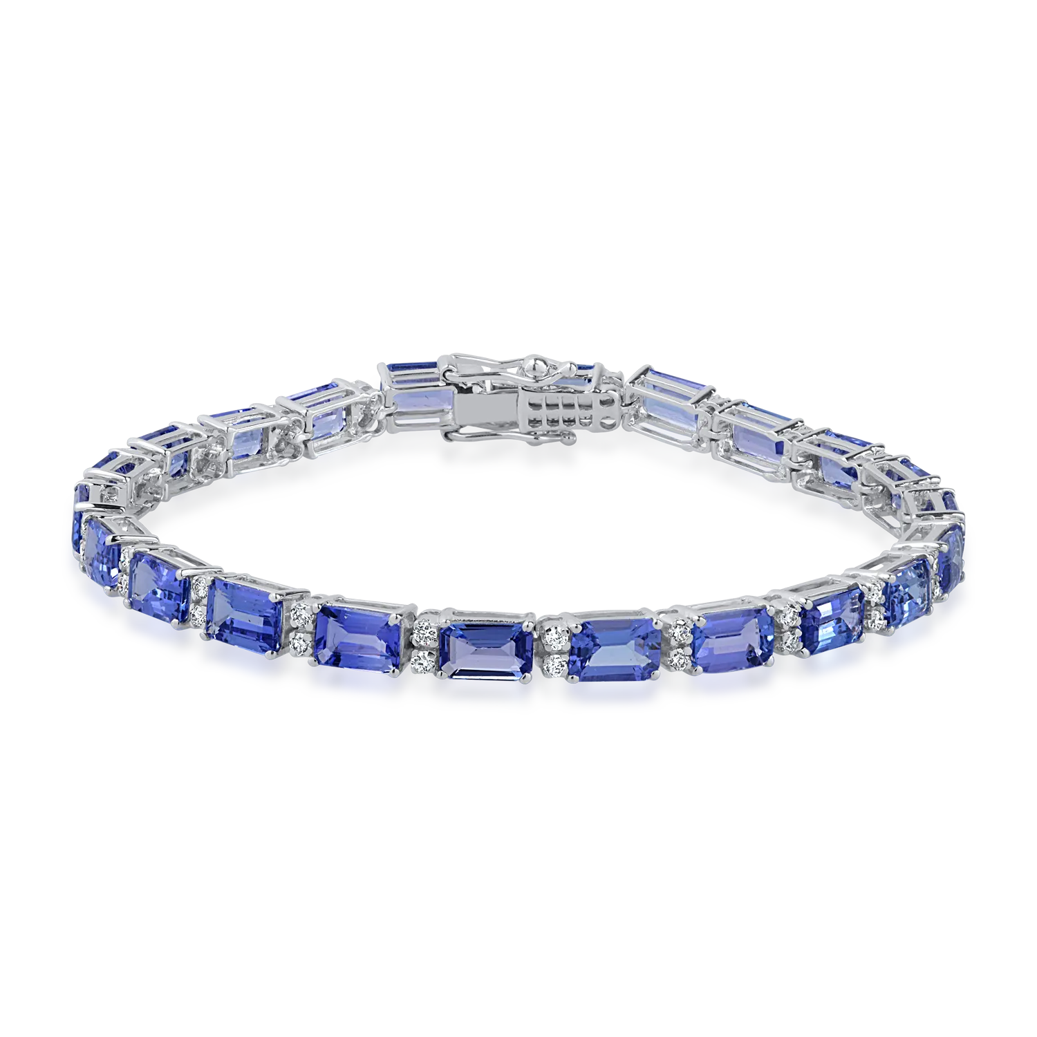 Bratara tennis din aur alb cu tanzanite de 12.1ct si diamante de 0.7ct