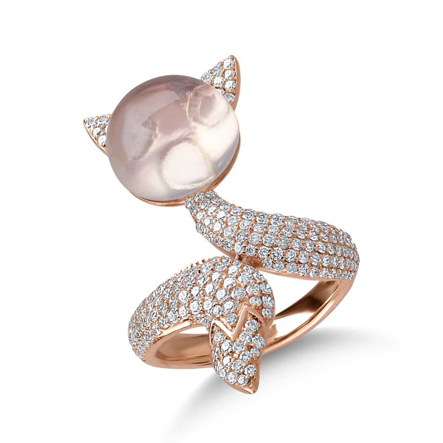 Inel din aur roz cu quartz trandafiriu de 8.37ct si diamante de 1.192ct
