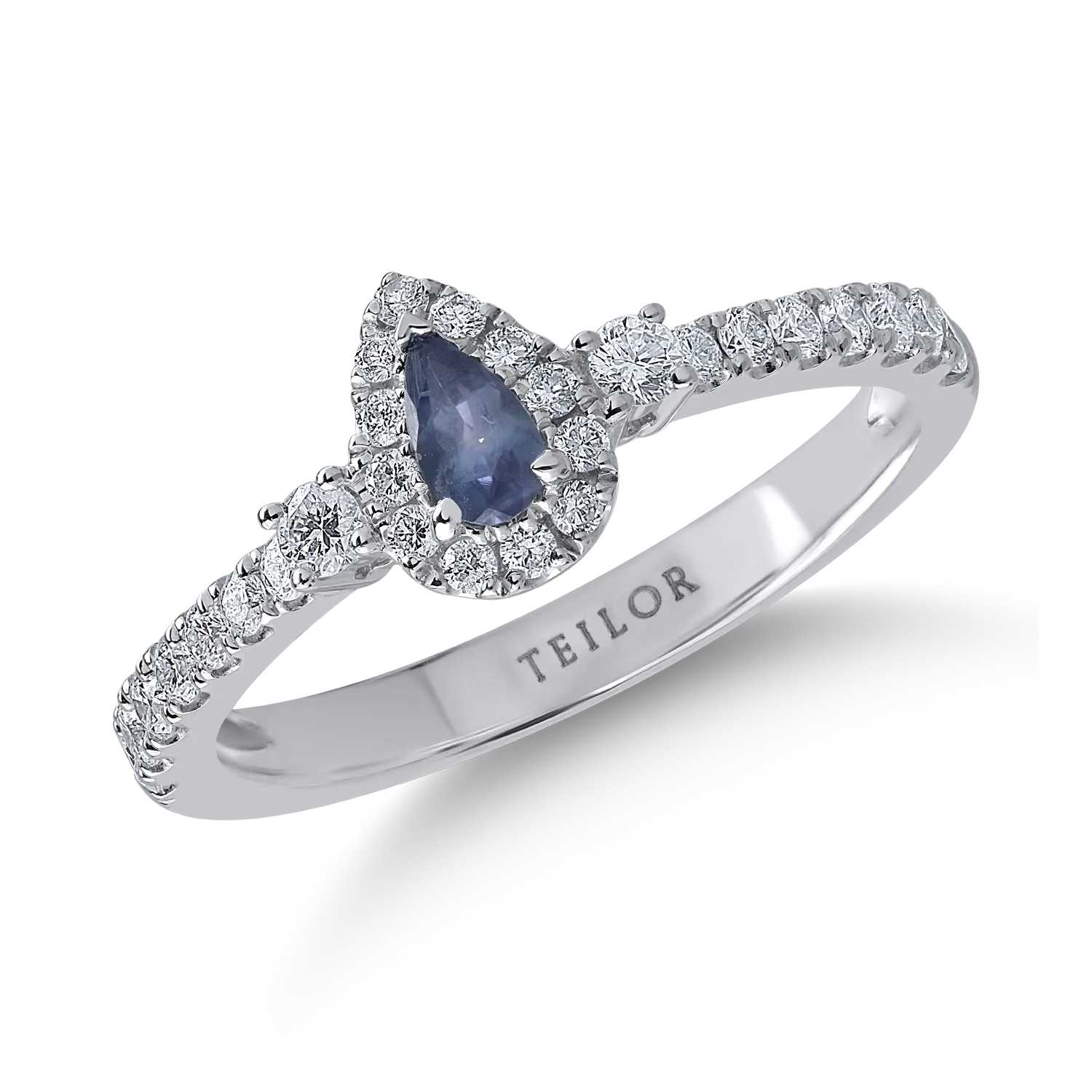 Inel din aur alb cu alexandrit pear de 0.19ct si diamante de 0.4ct