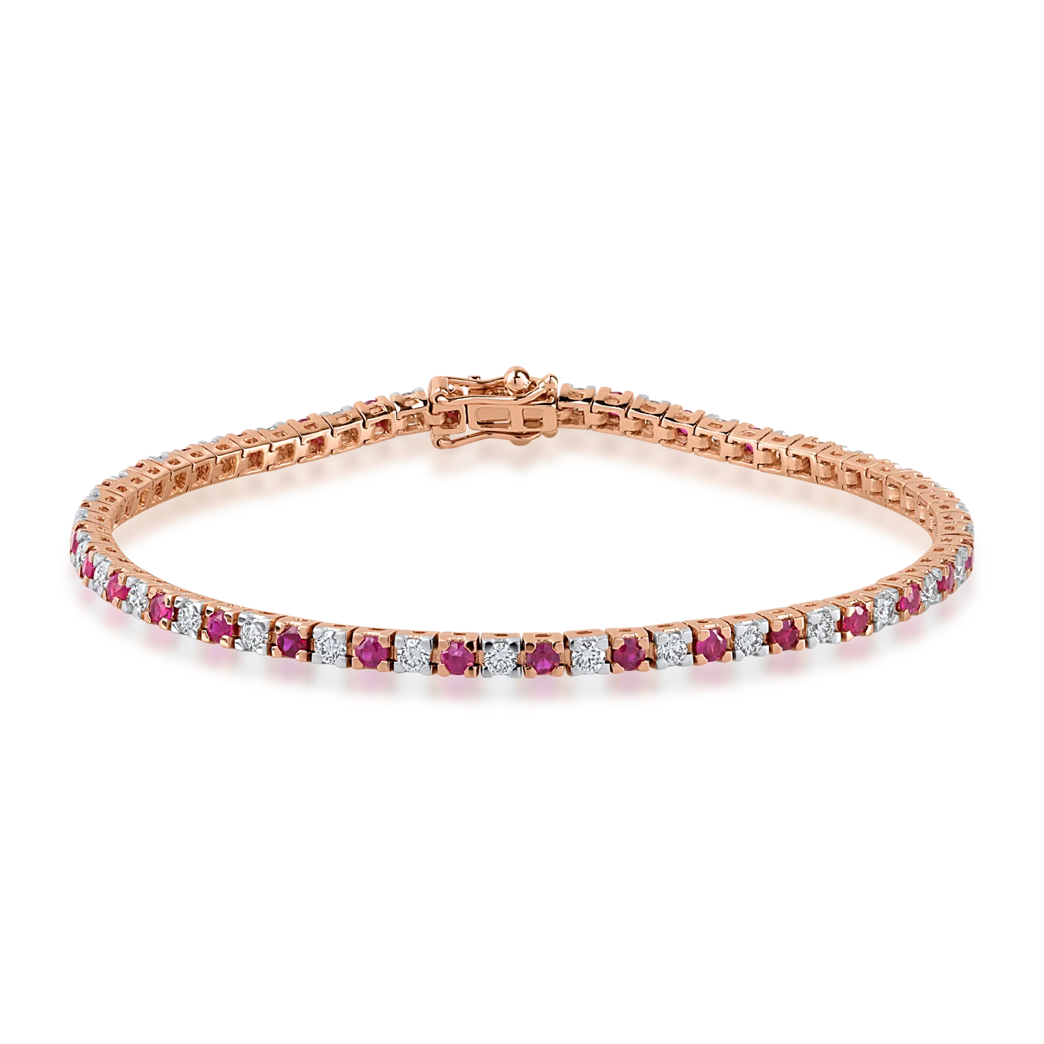 Rose gold tennis bracelet with 1.68ct rubies and 1.34ct diamonds