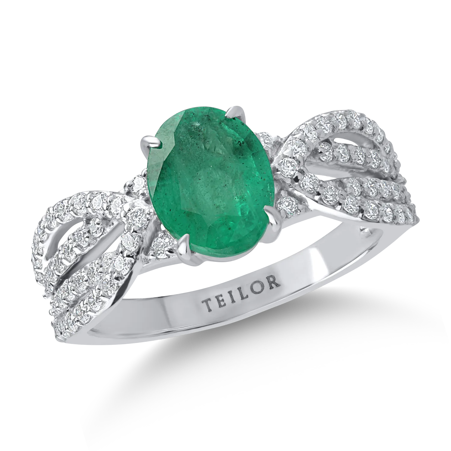 Fehérarany gyűrű 1.46ct smaragddal és 0.478ct gyémántokkal