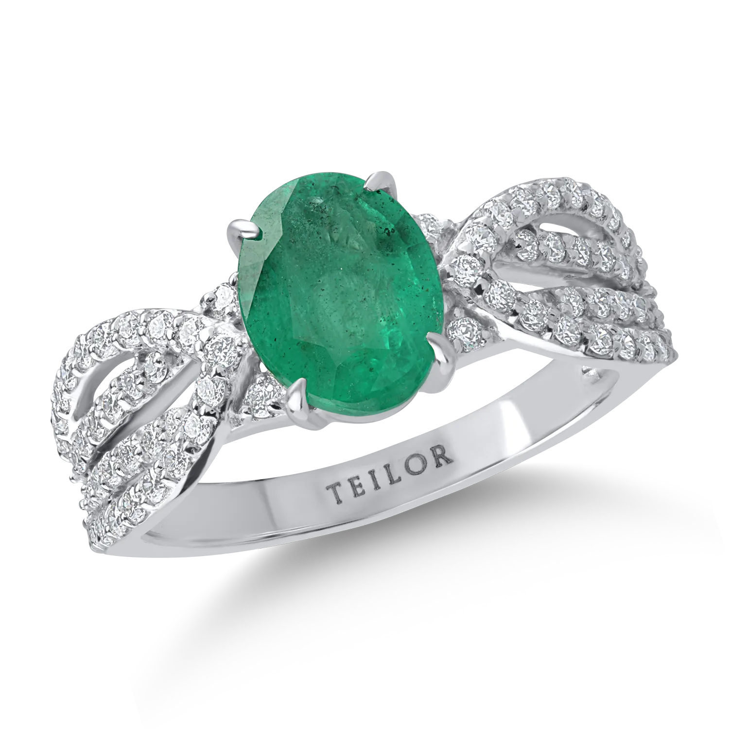 Inel din aur alb cu smarald cushion de 1.4ct si diamante de 0.4ct