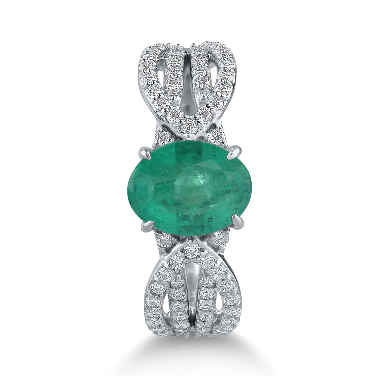 Inel din aur alb cu smarald de 1.46ct si diamante de 0.478ct