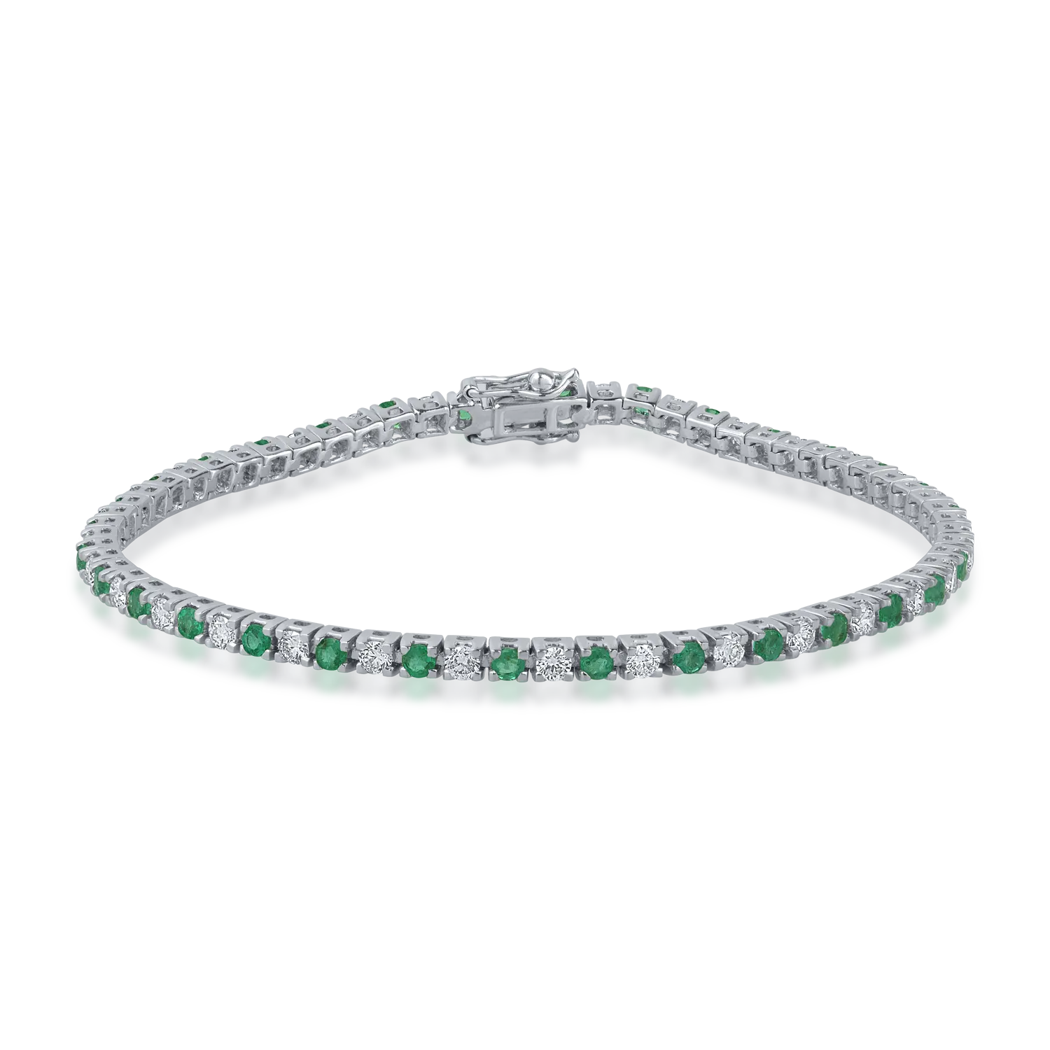 White gold tennis bracelet with 1.85ct diamonds and 1.71ct emeralds
