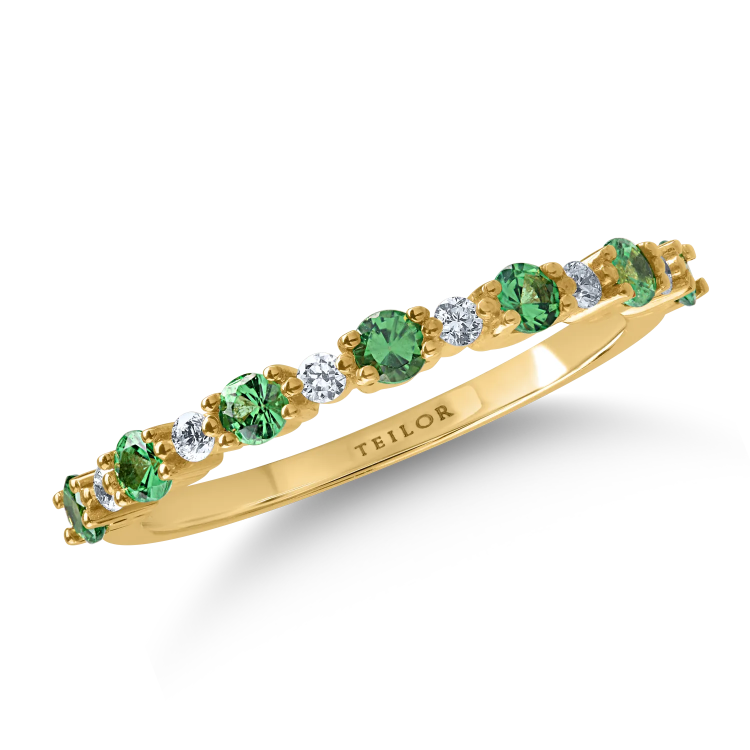 Half eternity ring in yellow gold with 0.38ct tsavorites and 0.09ct diamonds