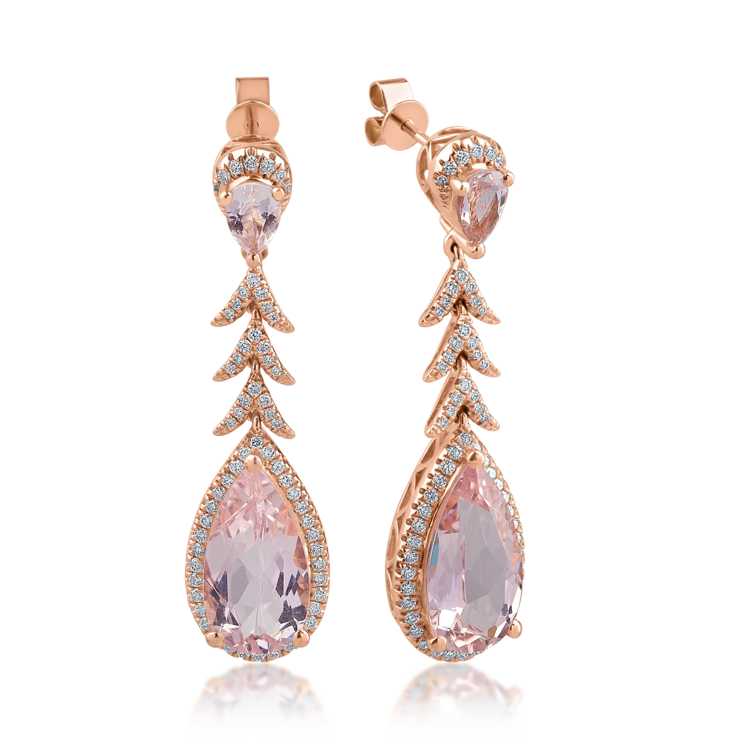 Rose gold earrings with 7.75ct morganites and 0.66ct diamonds