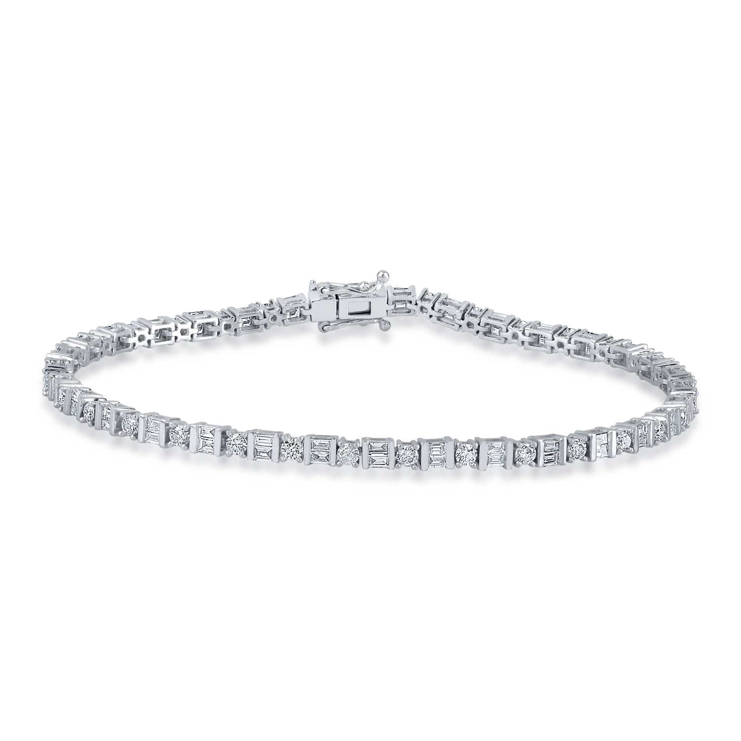 Bratara tennis din aur alb cu diamante baguette si rotunde de 2.99ct