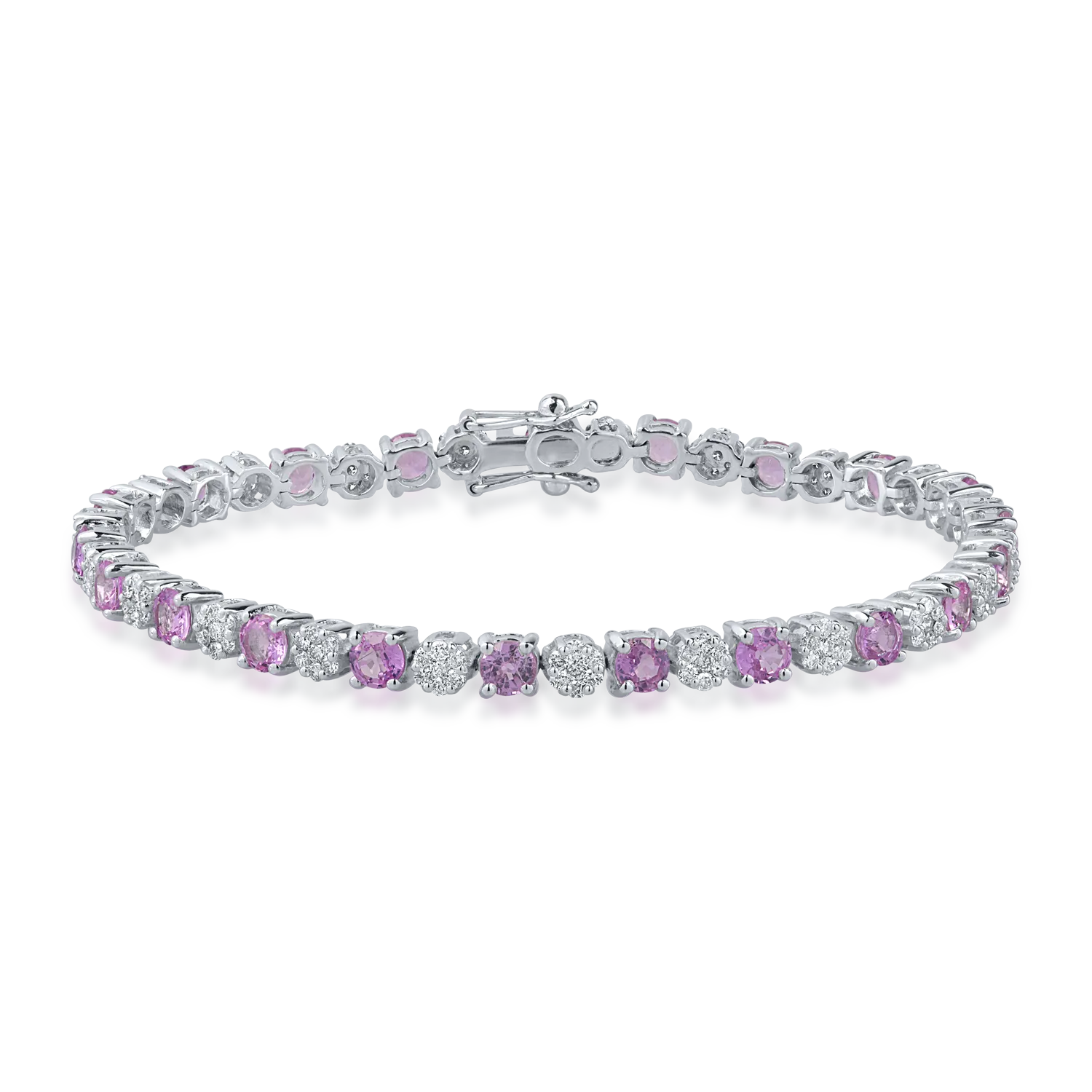 White gold tennis bracelet with 5.75ct pink sapphires and 1.6ct diamonds