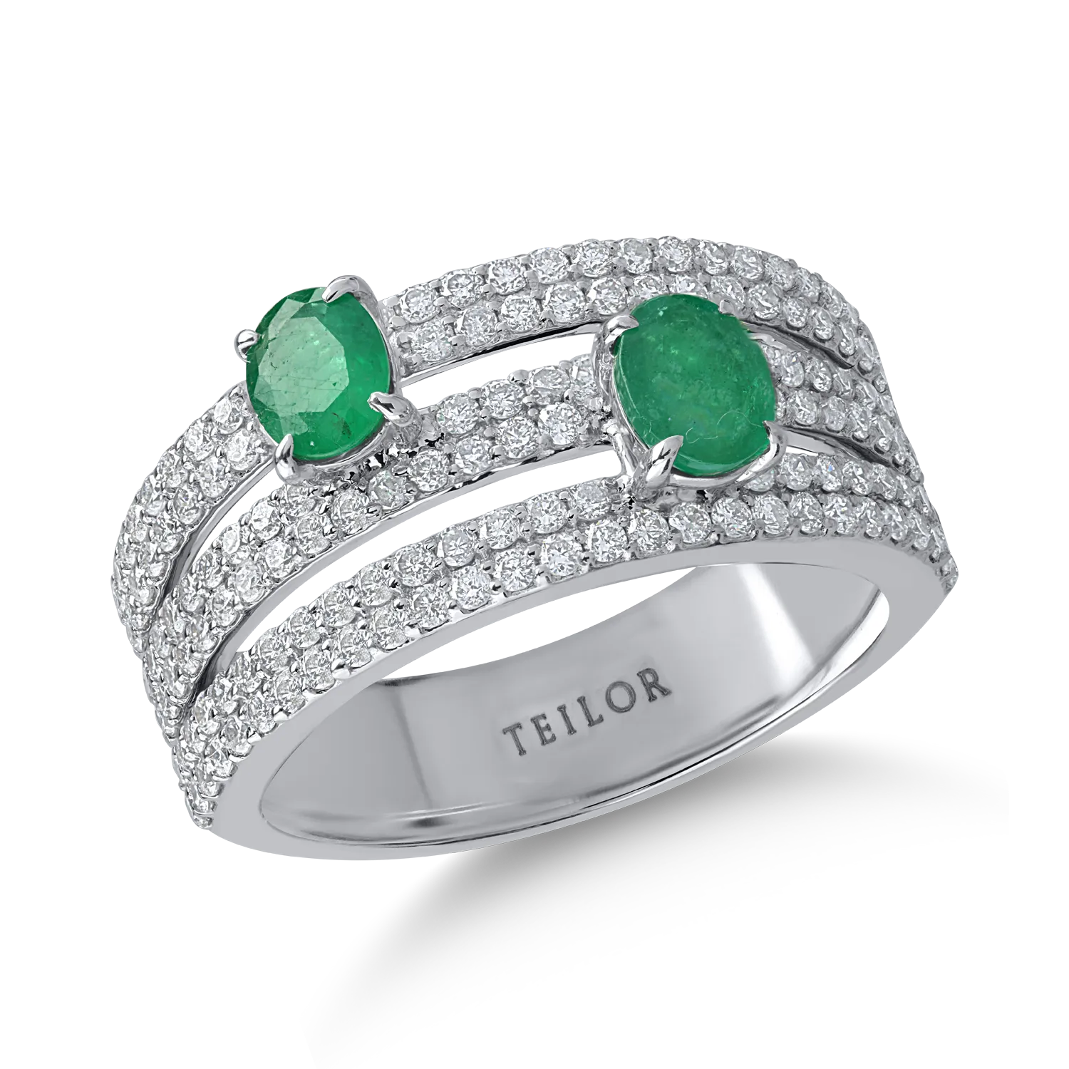 Fehérarany gyűrű 0.933ct gyémántokkal és 0.62ct smaragddal