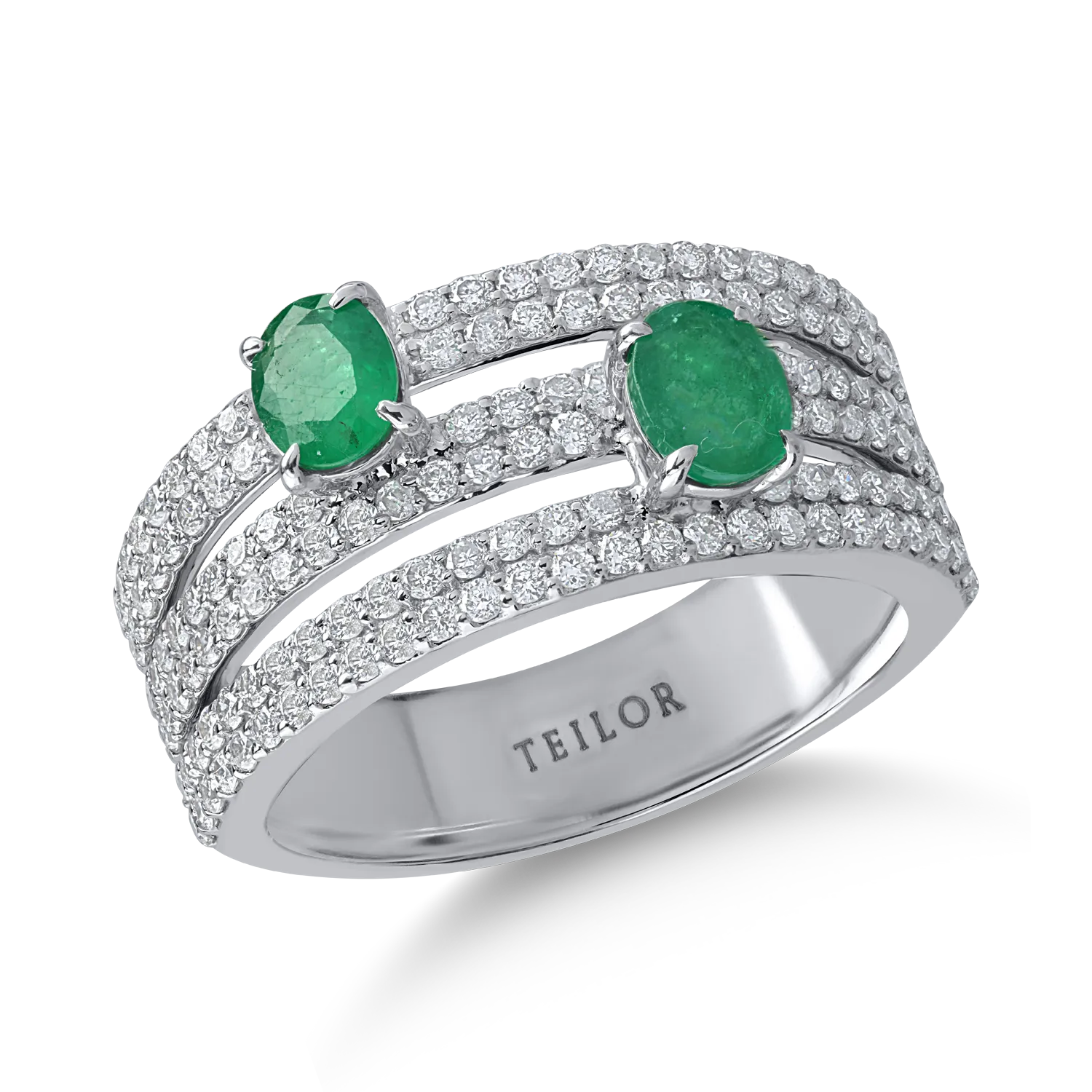 Teilor Inel din aur alb cu diamante de 0.9ct si smaralde ovale de 0.6ct