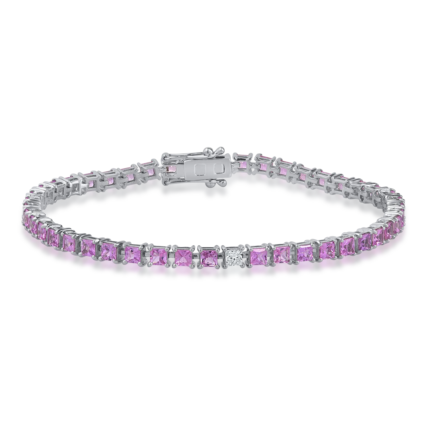 White gold tennis bracelet with 8.85ct pink sapphires and 0.17ct diamond