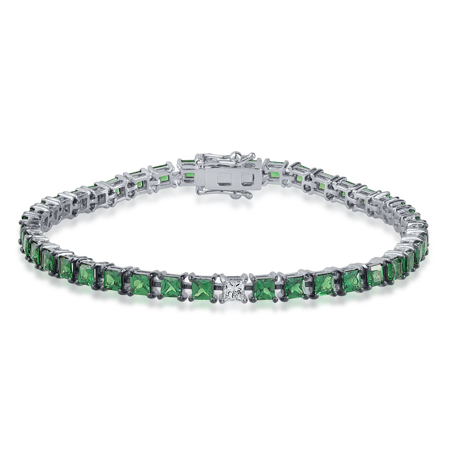 White gold tennis bracelet with 6.33ct tsavorites and 0.17ct diamond