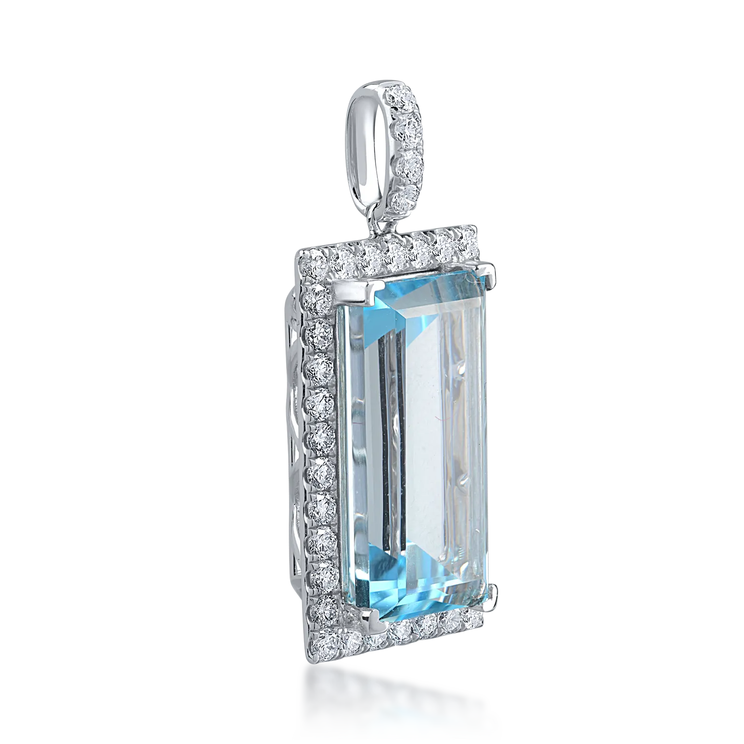 Pandantiv din aur alb cu topaz albastru de 17.28ct si diamante de 1.16ct