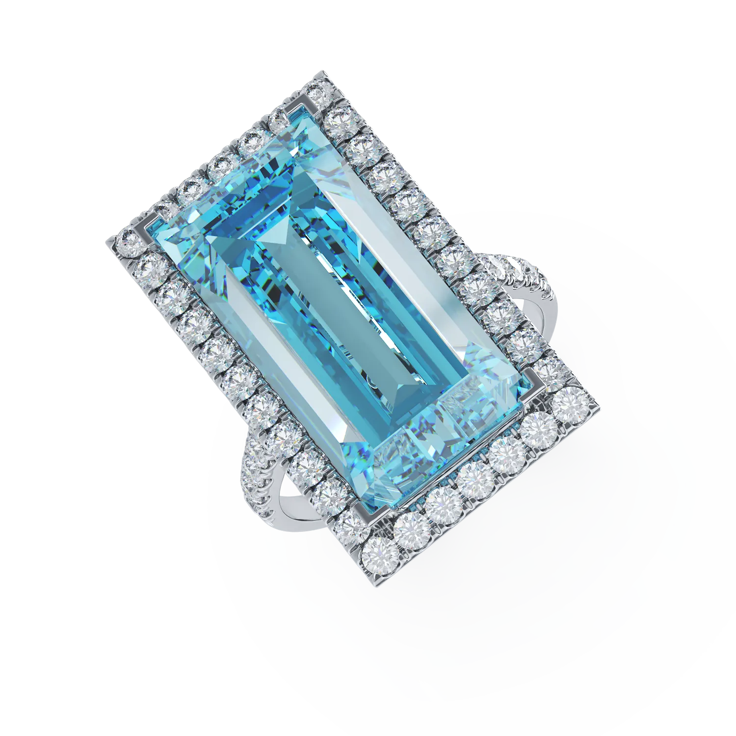 Inel din aur alb cu topaz albastru de 17.31ct si diamante de 1.35ct