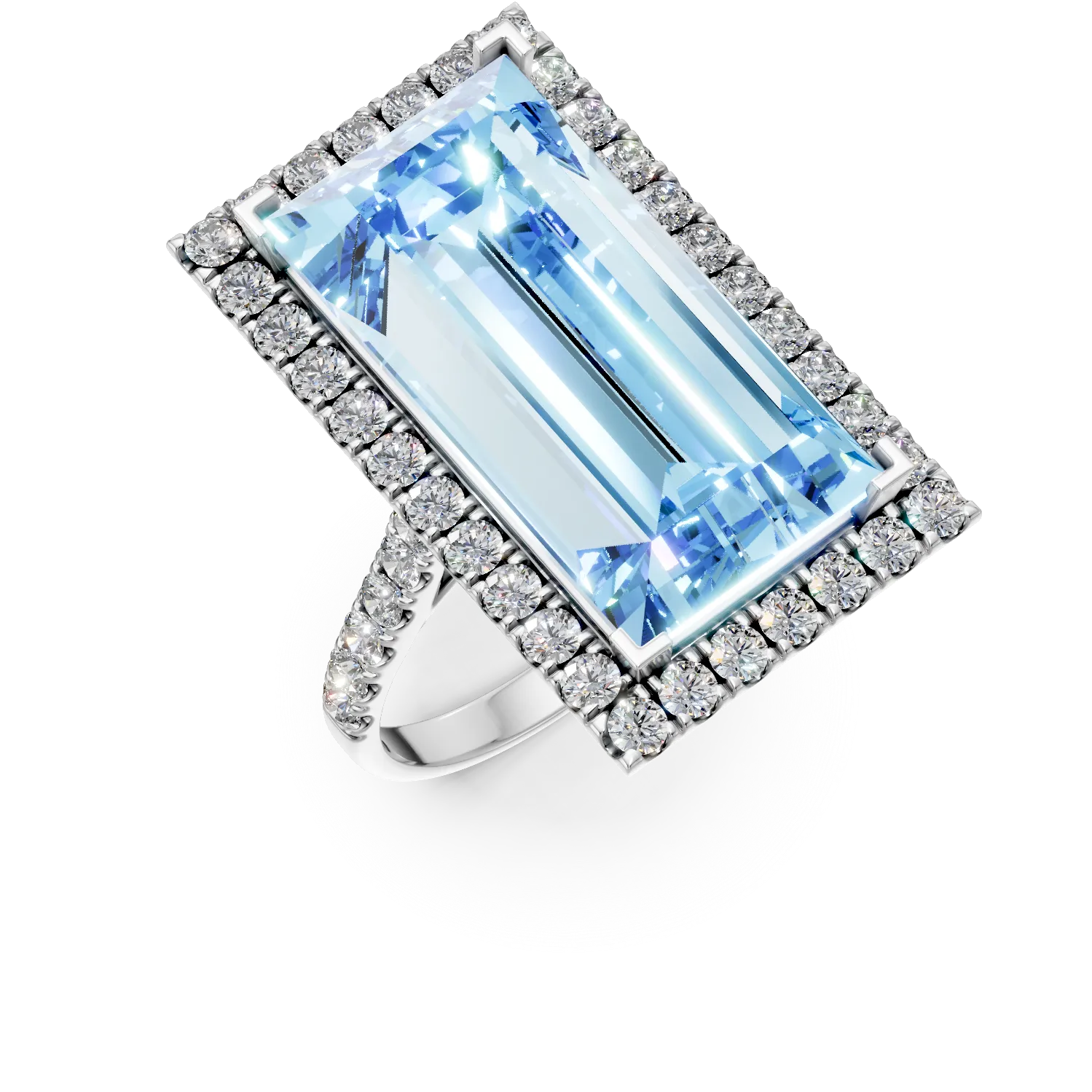 Inel din aur alb cu topaz albastru de 17.31ct si diamante de 1.35ct