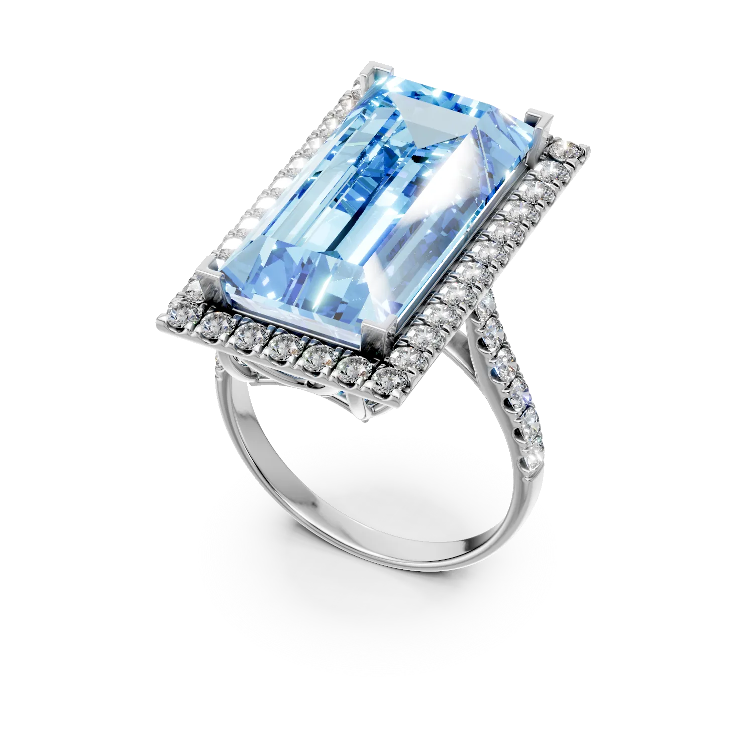 Inel din aur alb cu topaz albastru de 17.31ct si diamante de 1.35ct