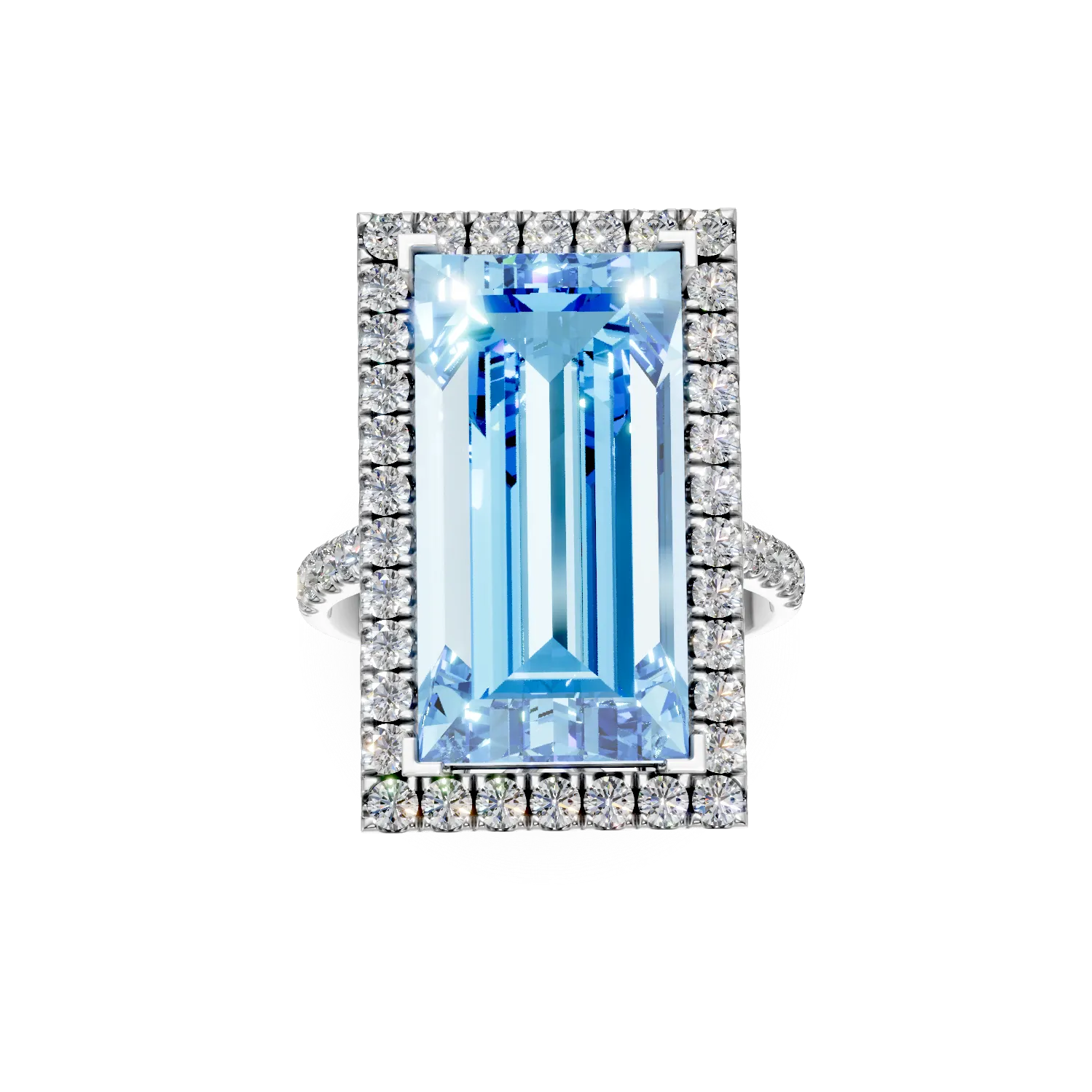 Inel din aur alb cu topaz albastru de 17.31ct si diamante de 1.35ct