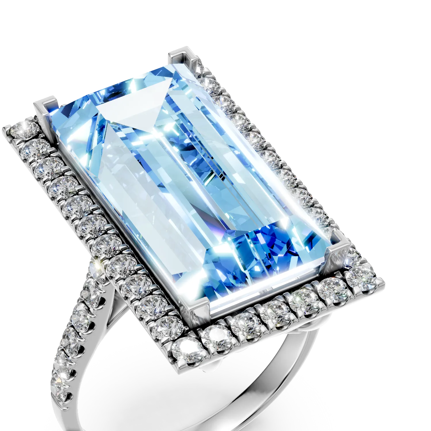 Inel din aur alb cu topaz albastru de 17.31ct si diamante de 1.35ct