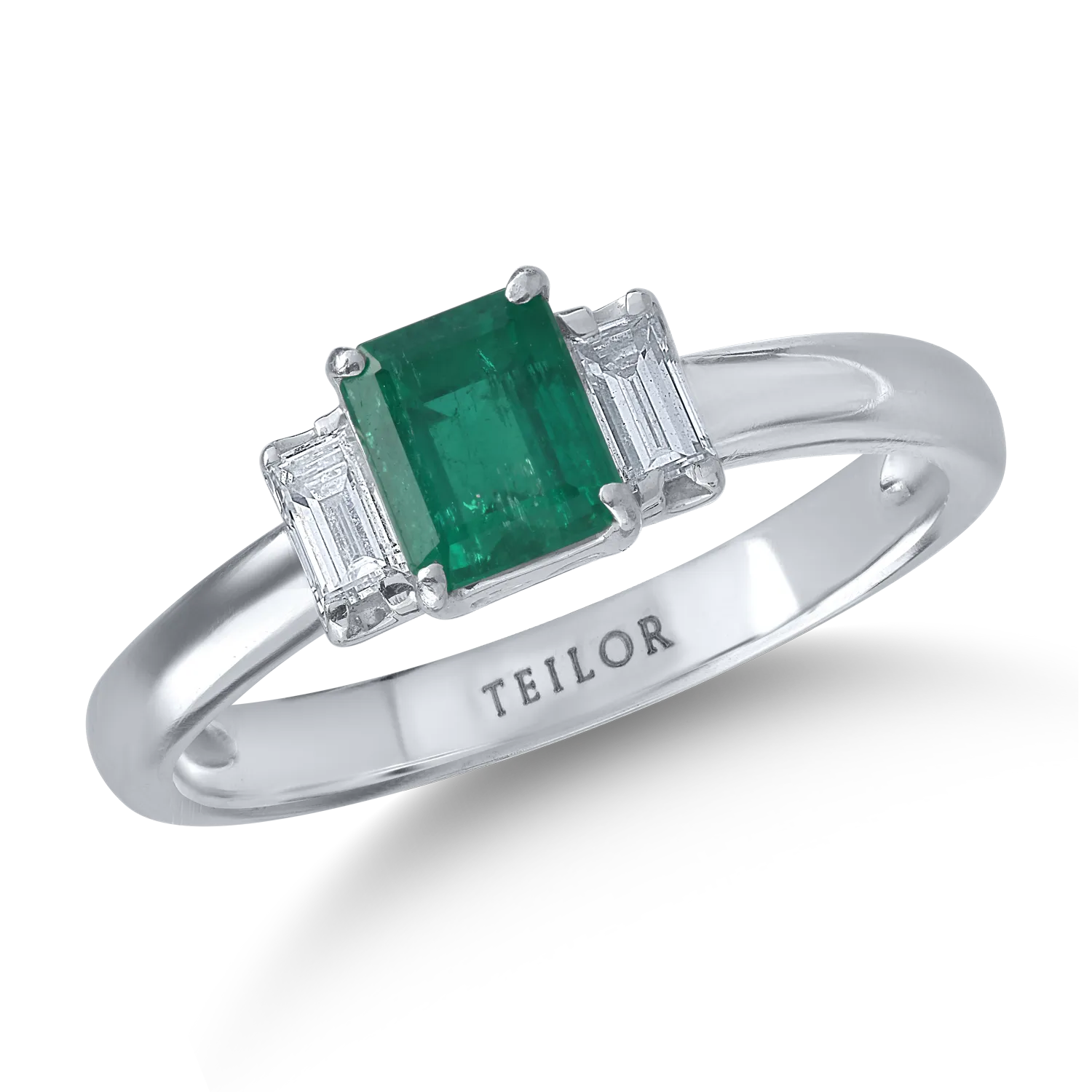 Platinum ring with 0.78ct emerald and 0.28ct diamonds