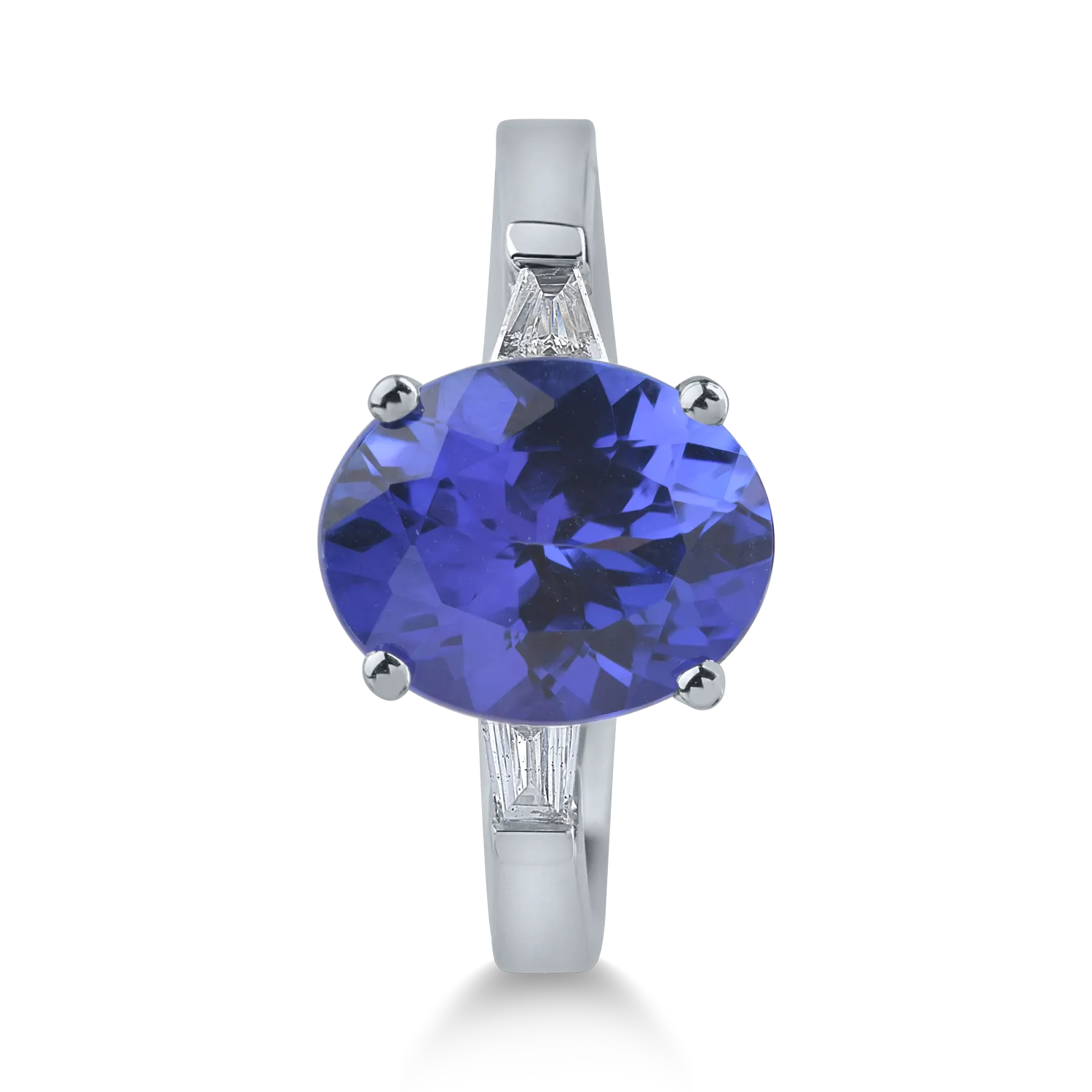 Inel din aur alb cu tanzanit oval de 2.8ct si diamante baguette de 0.1ct - imagine 2