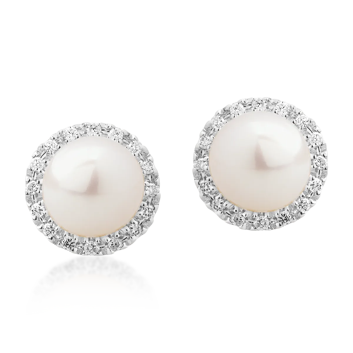 Kolczyki z białego złota z diamentami o masie 0.093ct i perłami słodkowodnymi