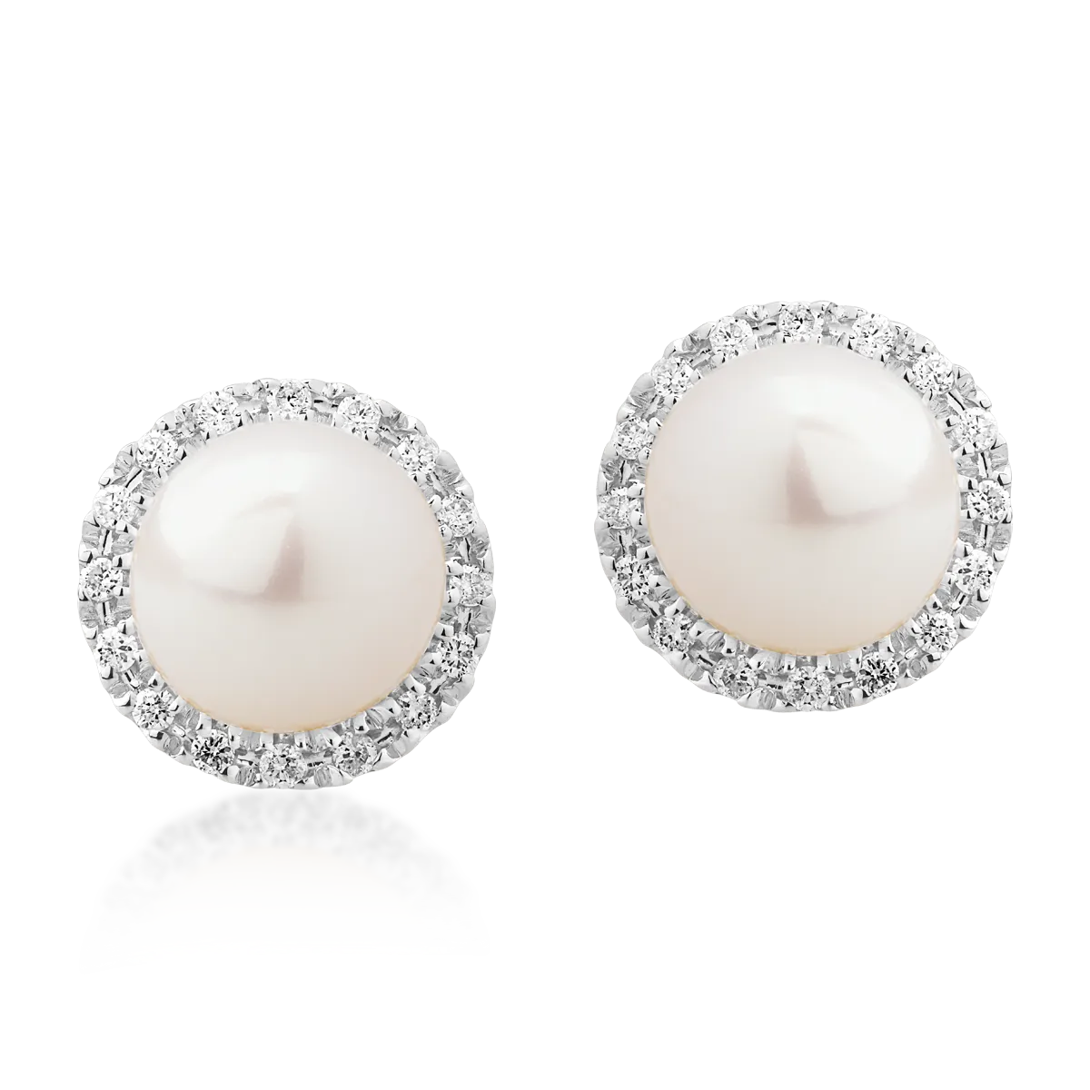 White gold earrings with 0.093ct diamonds and fresh water pearls