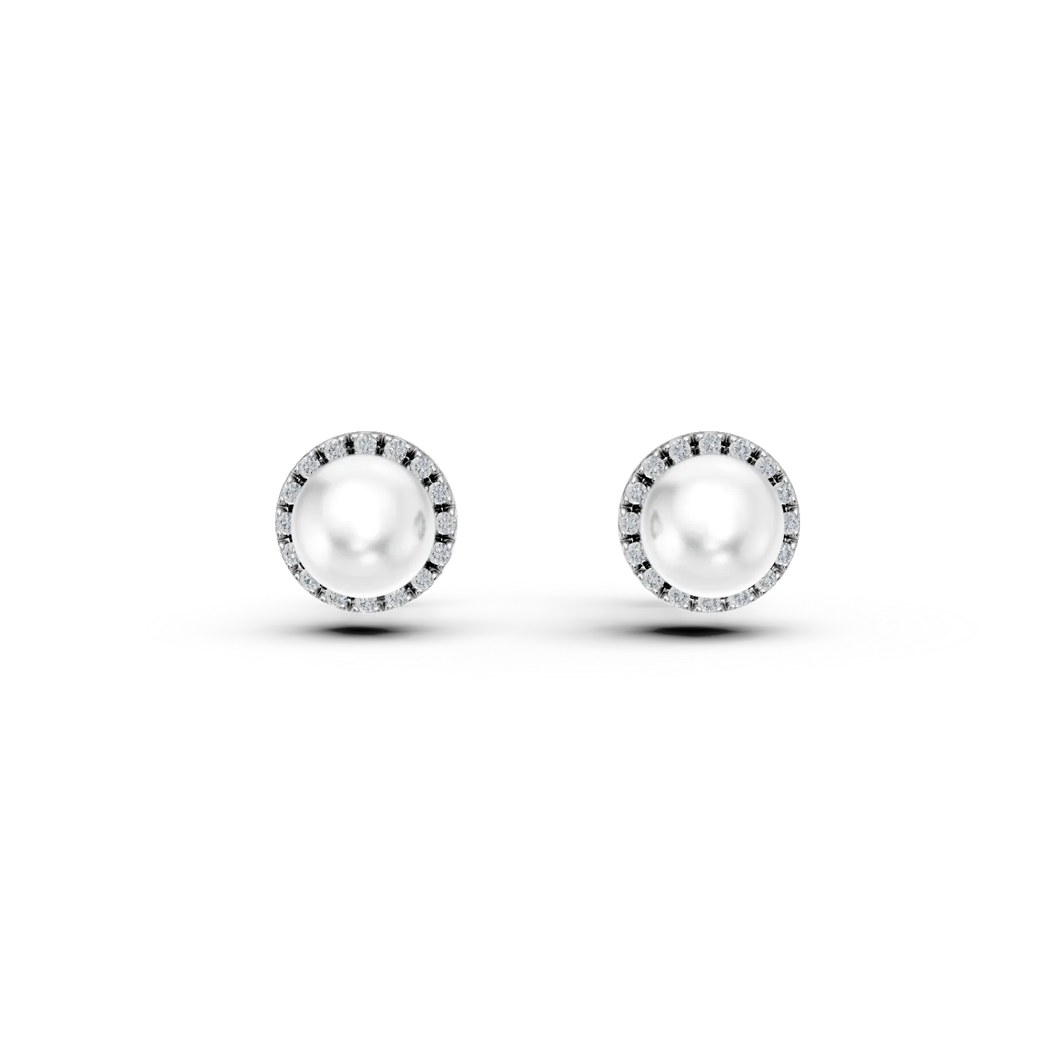 White gold earrings with 0.093ct diamonds and fresh water pearls