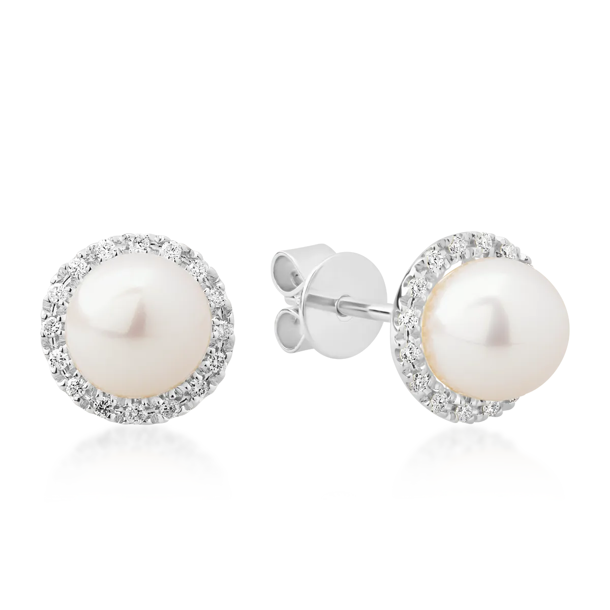 White gold earrings with 0.093ct diamonds and fresh water pearls