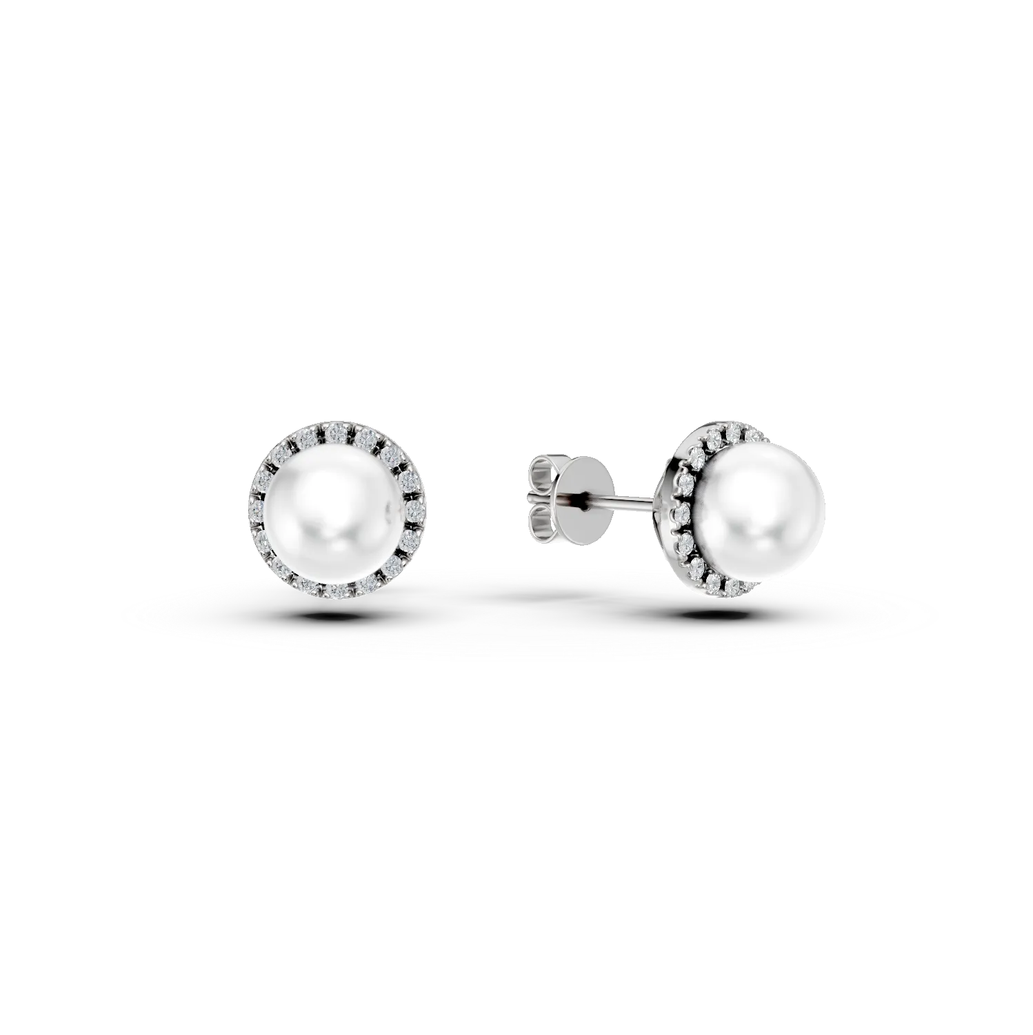 Fehérarany fülbevaló 0.093ct gyémántokkal és édesvízi gyöngyökkel