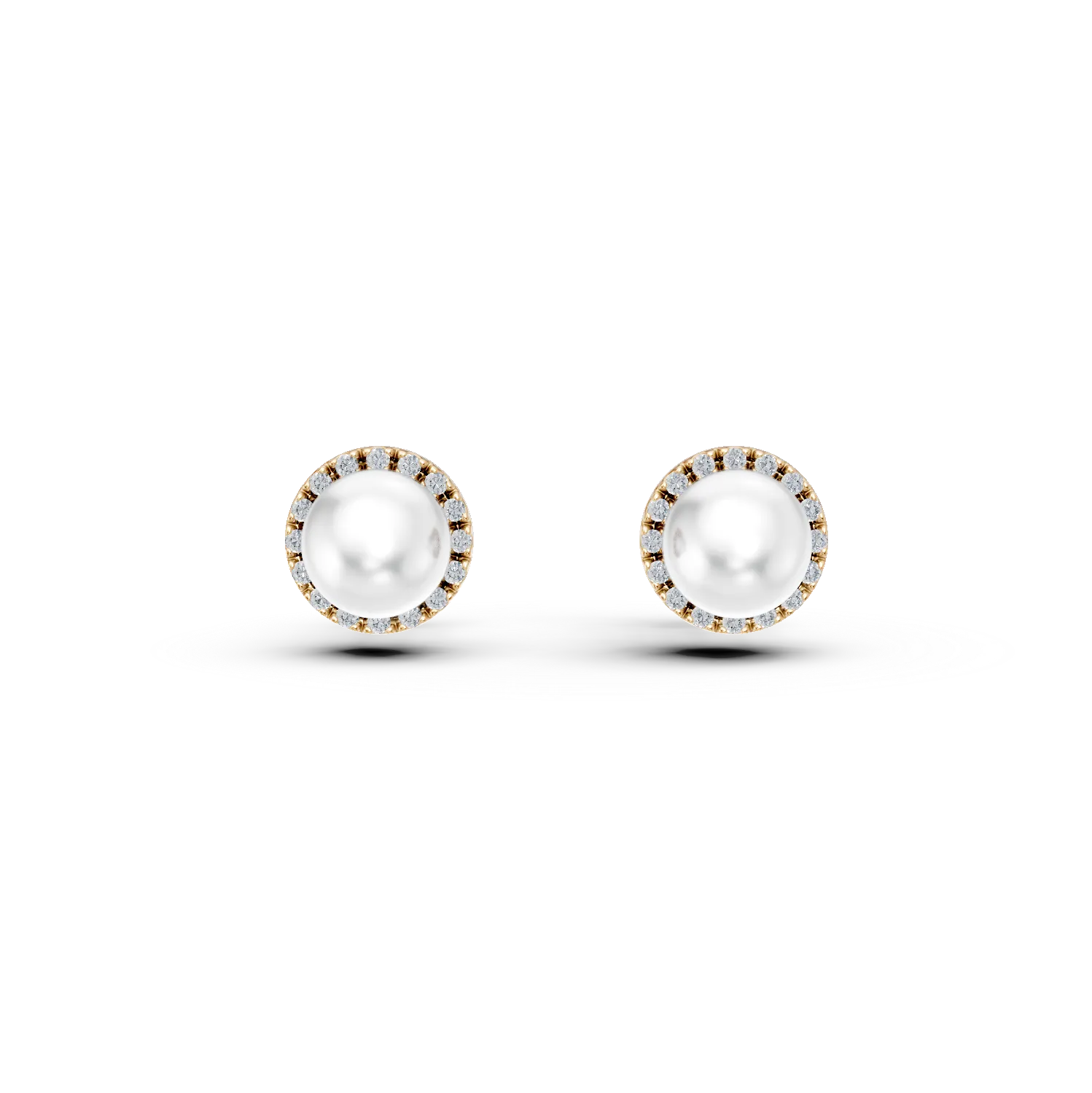 Yellow gold earrings with 0.093ct diamonds and fresh water pearls