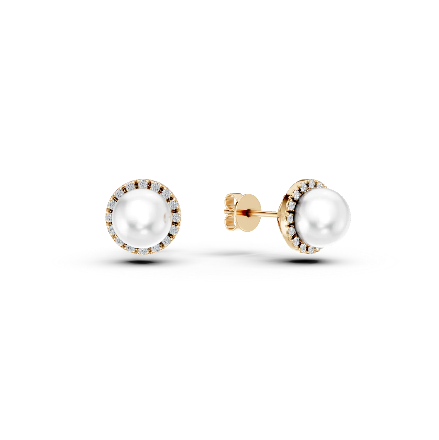 Cercei din aur galben cu diamante de 0.093ct si perle de cultura