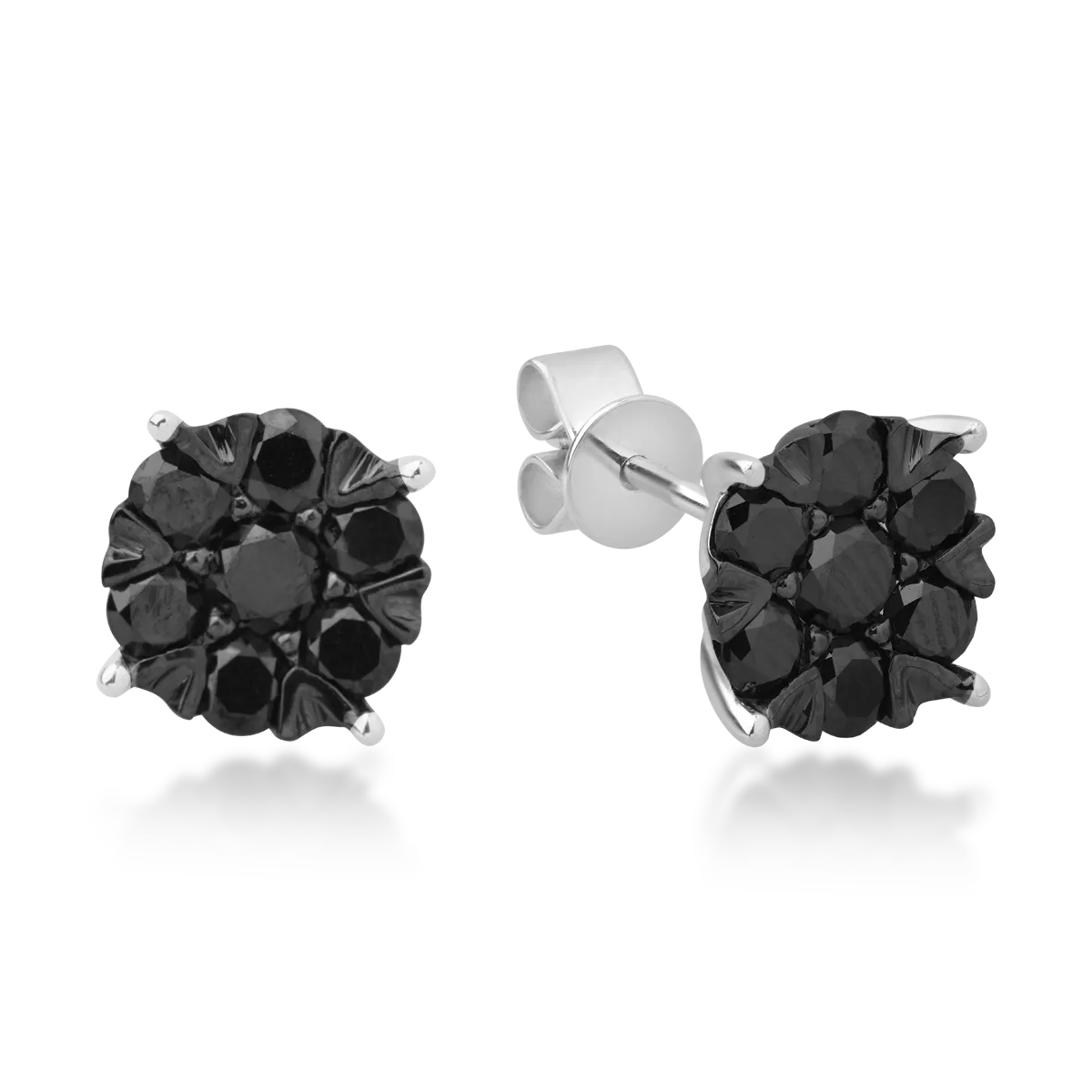 Cercei cu surub din aur alb cu diamante negre de 0.2ct