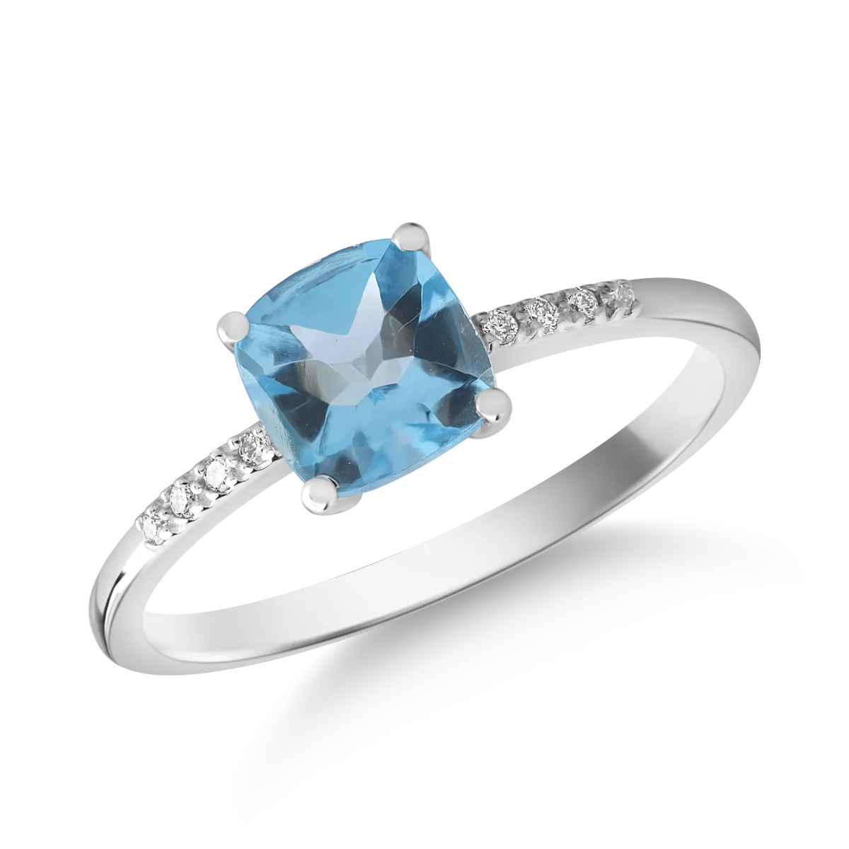 Inel din aur alb cu topaz swiss blue de 1.1ct si diamante de 0.02ct